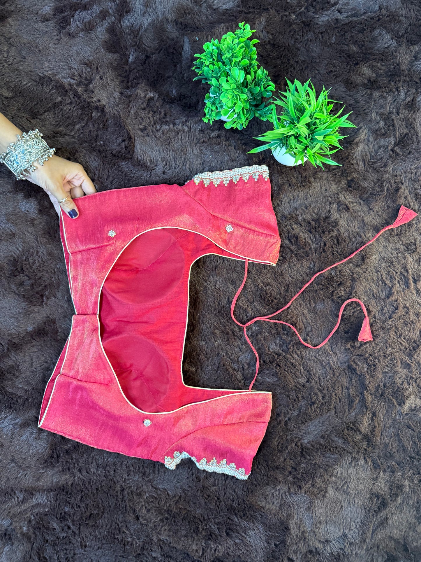 Pink Tissue Silk Blouse with Intricate Handwork