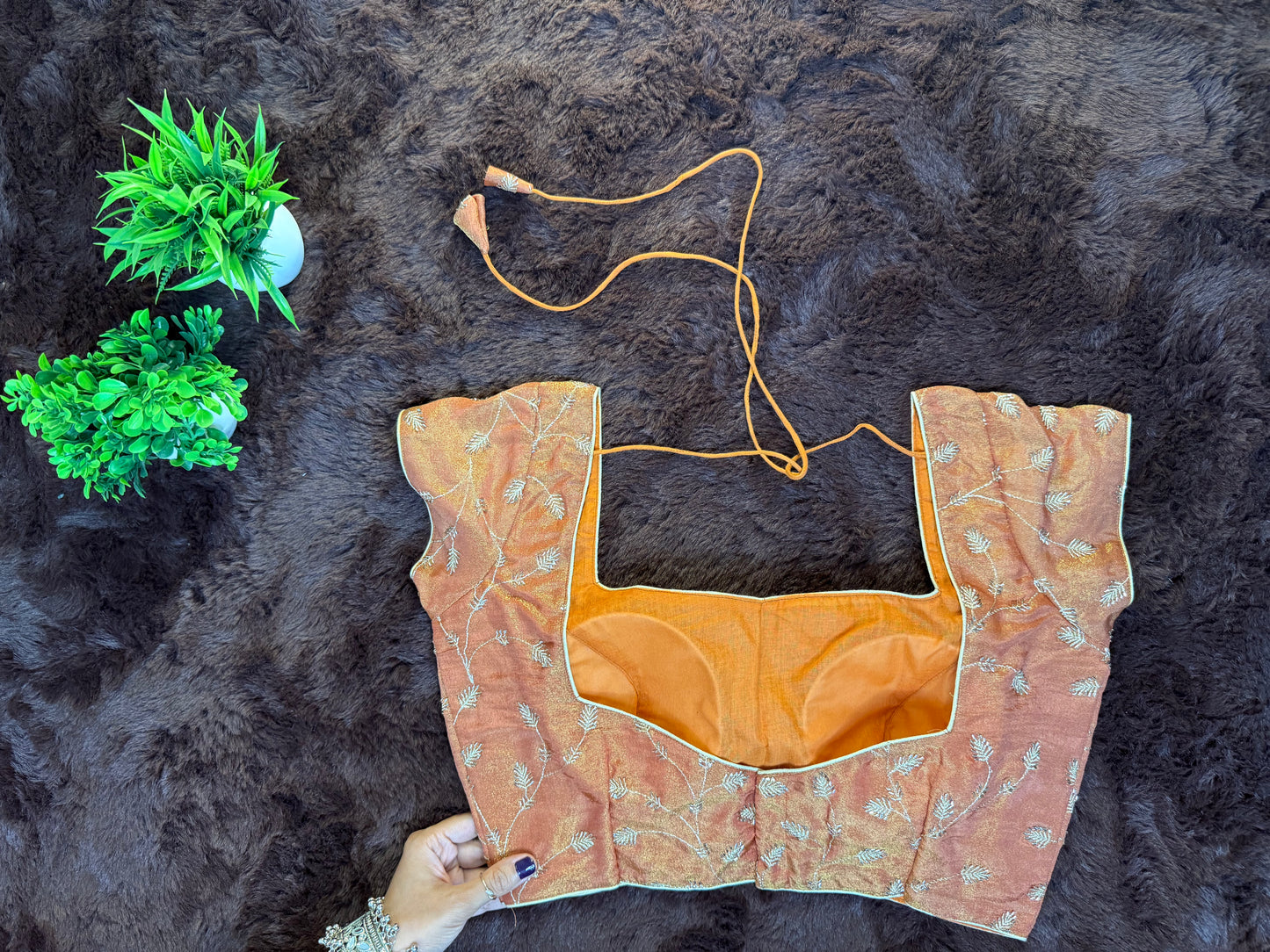 Orange Tissue Blouse with Zari Work