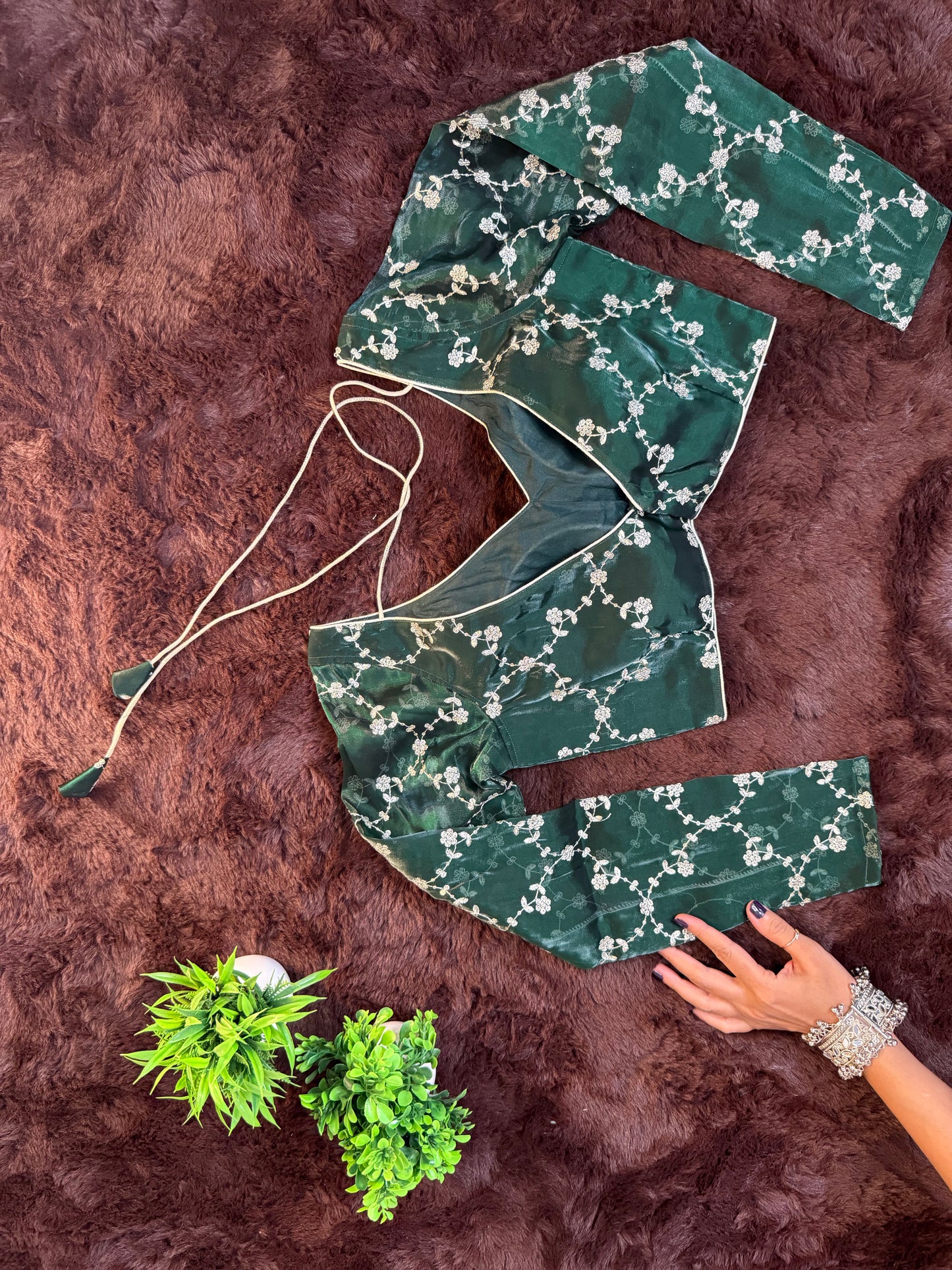 Emerald Jimmy Choo V-Neck and Full Sleeves Blouse with Handwork