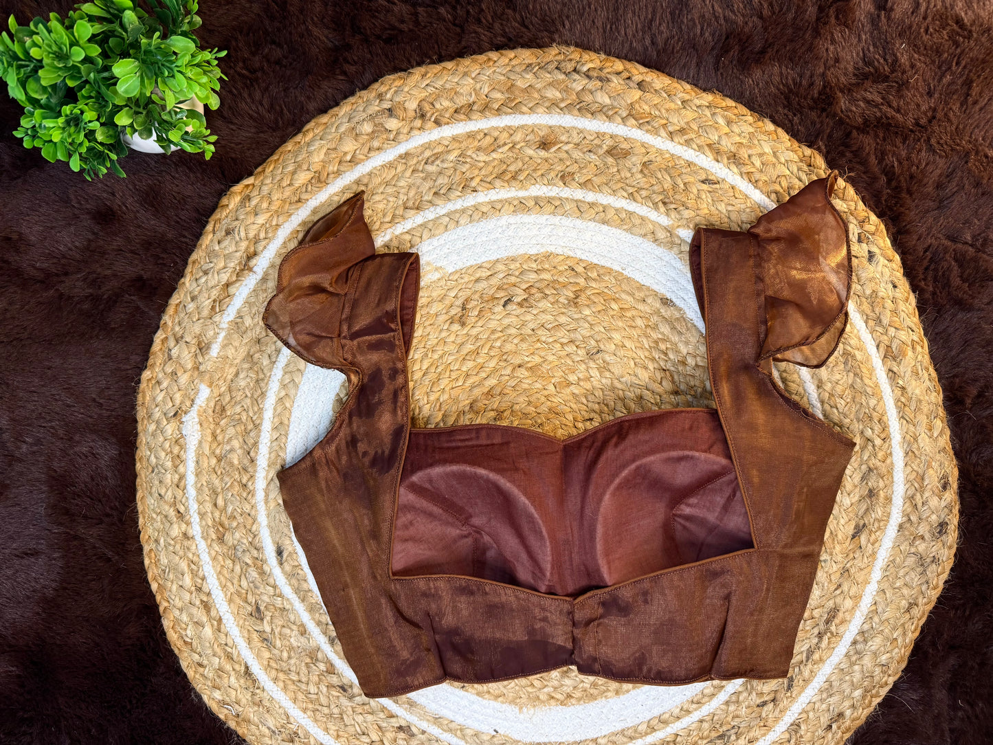 Brown Jimmy Choo Blouse with Short Ruffle Sleeves