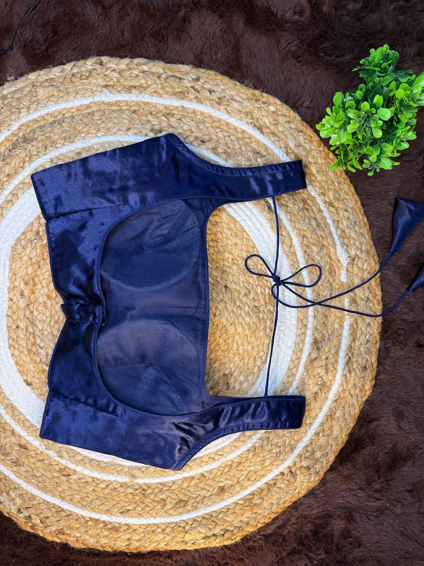 Navy Blue Satin Sleeveless Blouse