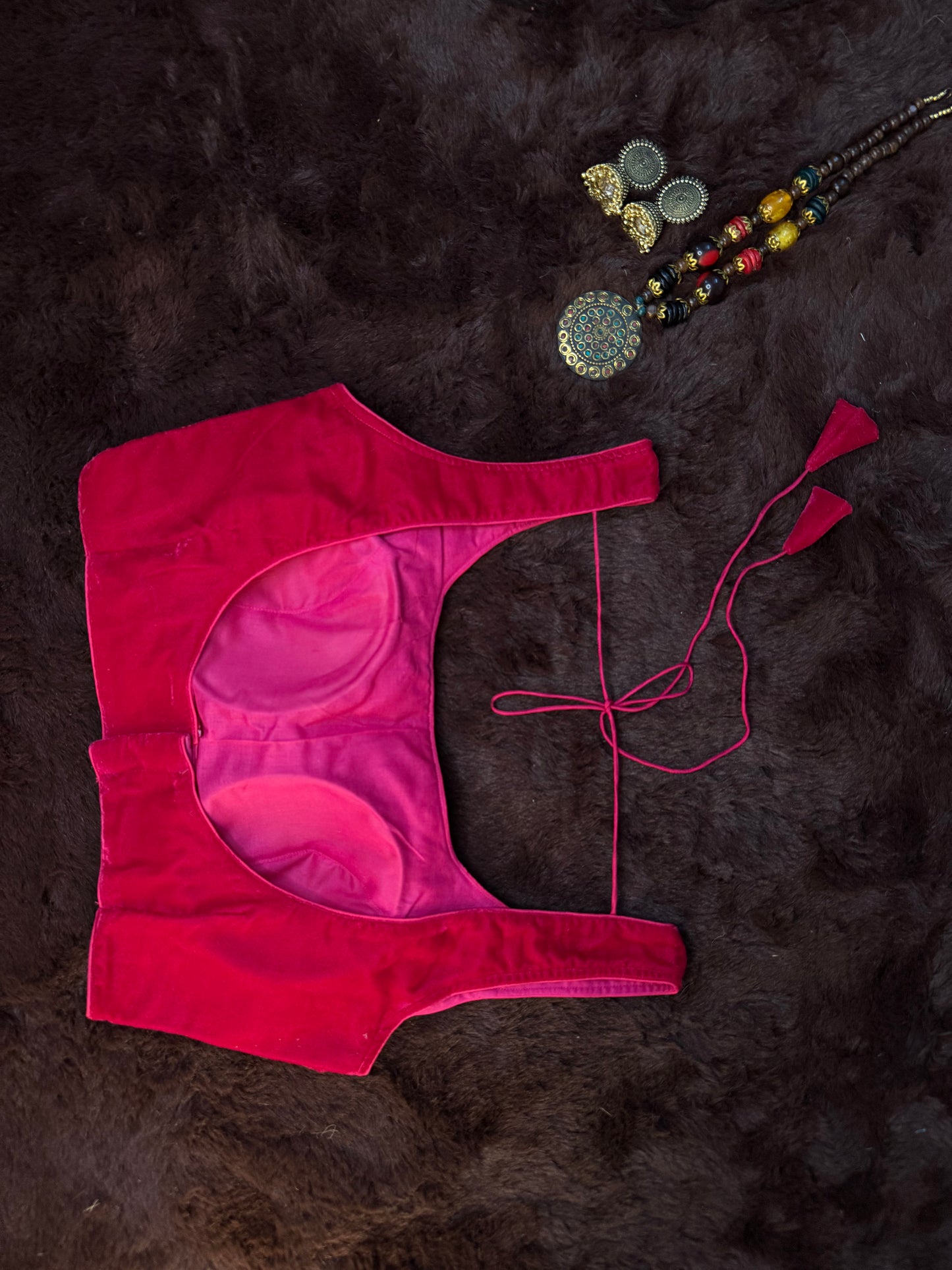 Rani Pink Velvet Sleeveless Blouse