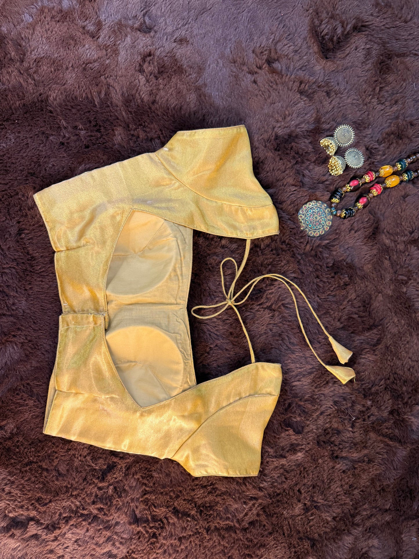 Golden Aura Tissue Blouse with Cape Sleeves and Tie-Back Dori