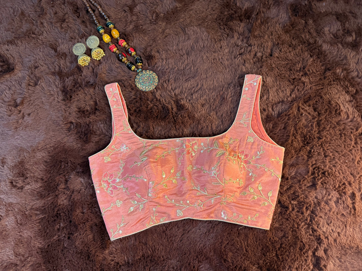 Peach Blossom Tissue Shimmer Zari work Blouse