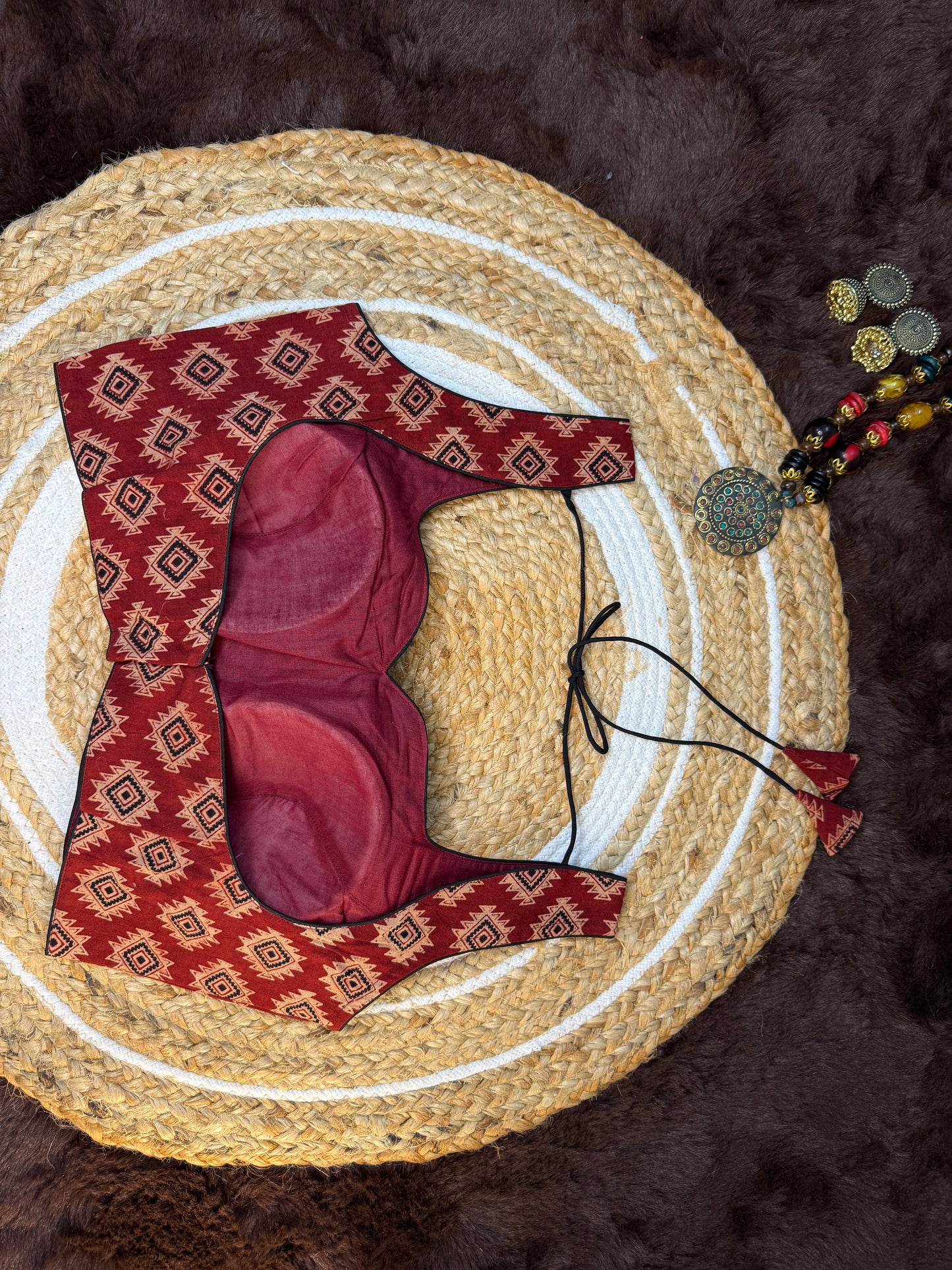 Ajrakh Print Sleeveless Blouse