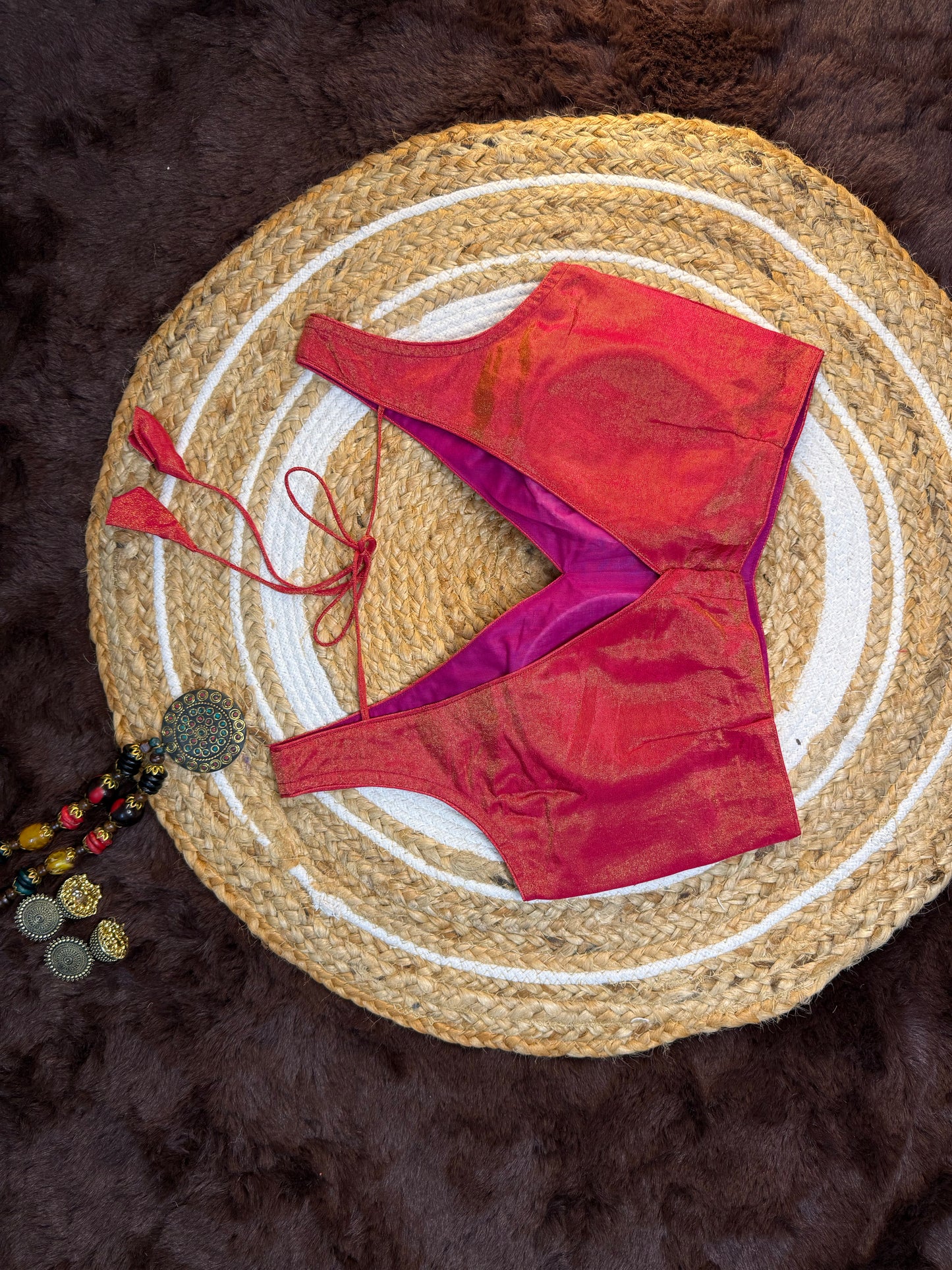 Pink Tissue Sleeveless V-Neck Blouse