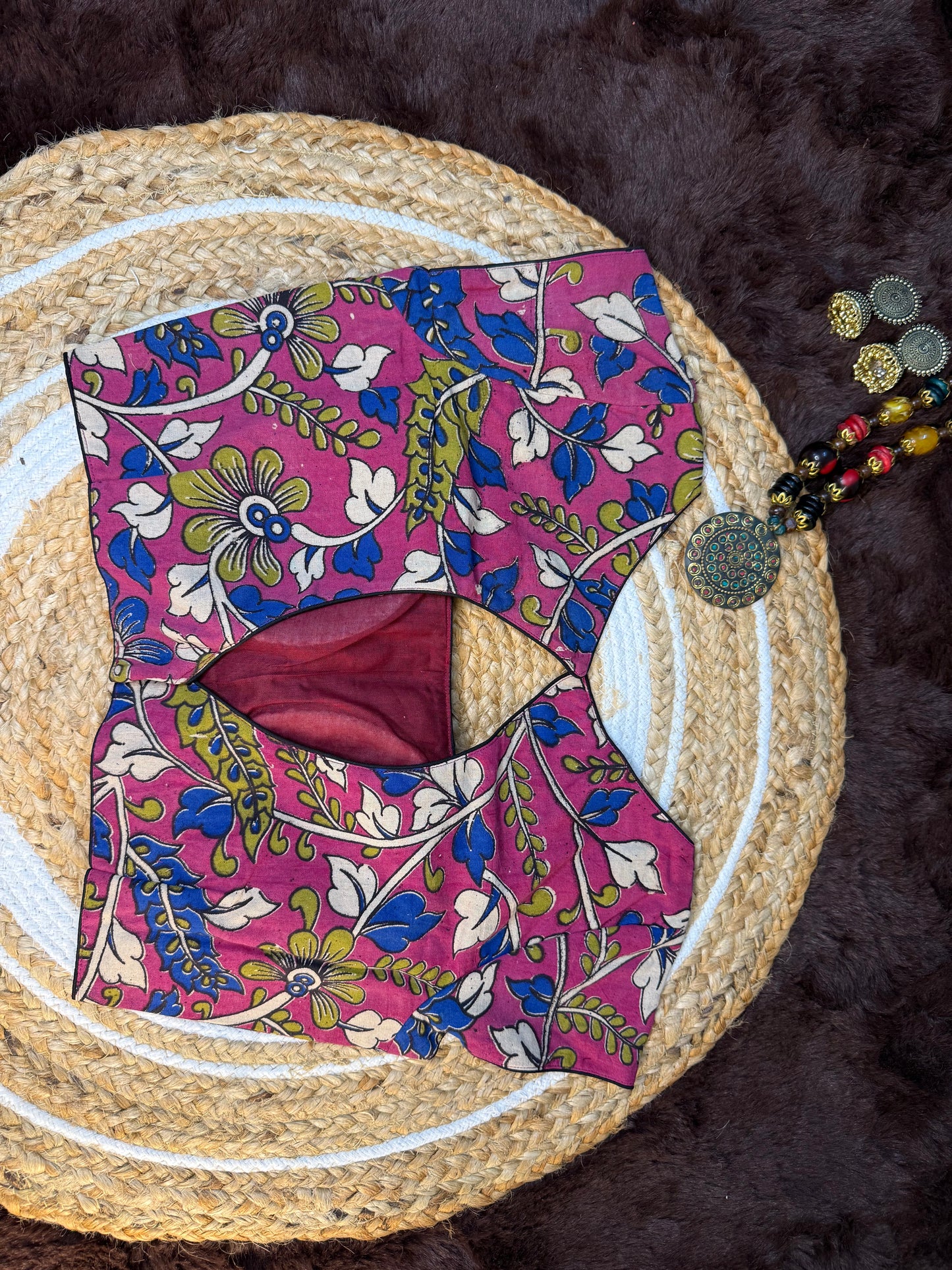 Cotton Magenta flora handblocked print blouse