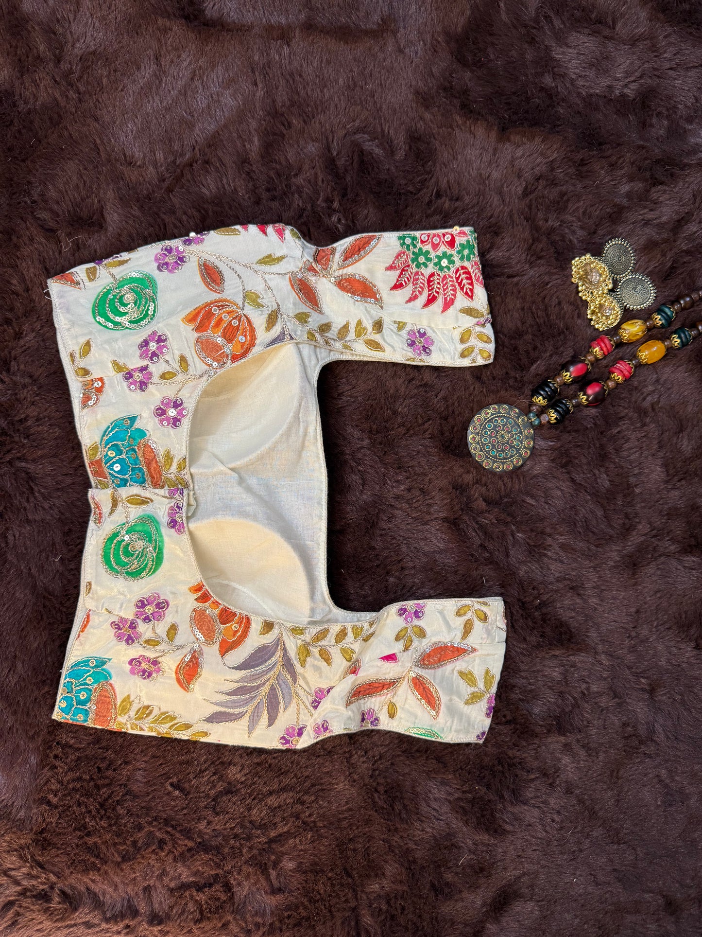 White Garden Multicolor Silk Blouse with Rich Floral Embroidery