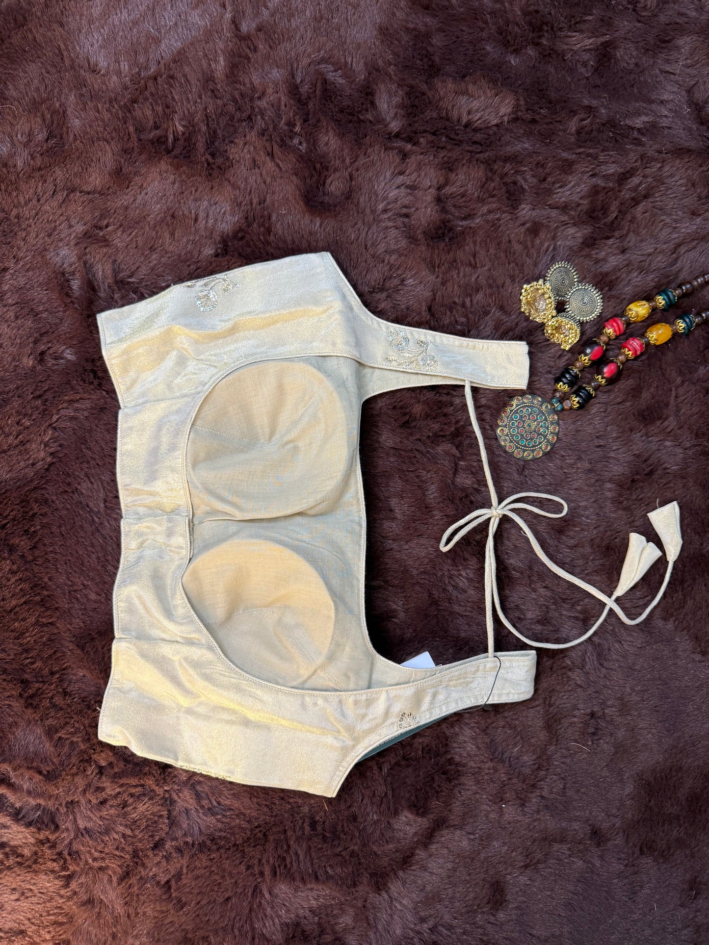 Beige Tissue Silk Sleeveless Blouse