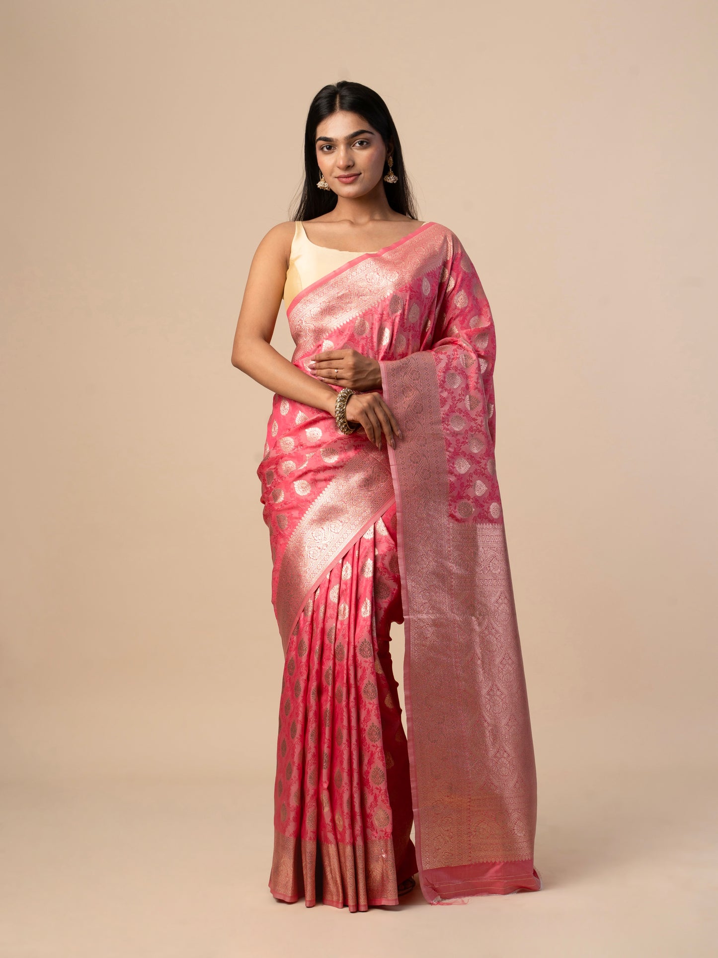 Banarasi Silk Saree with Rich Zari Woven Butis and Traditional Brocade Border