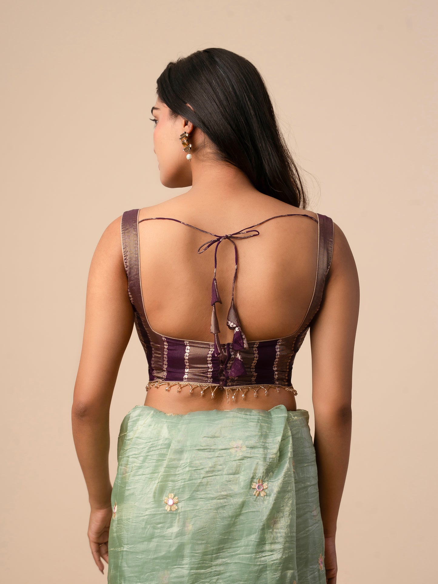Purple Silk Blouse with Zari Stripes & Tassel Detailing