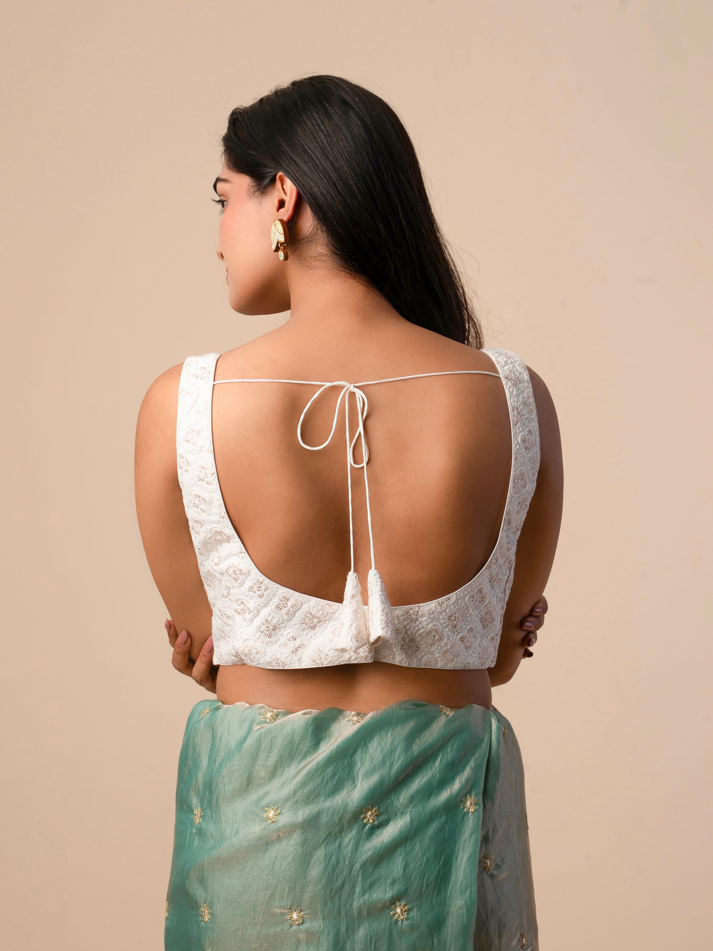 White Chikankari Blouse with Zari Accents