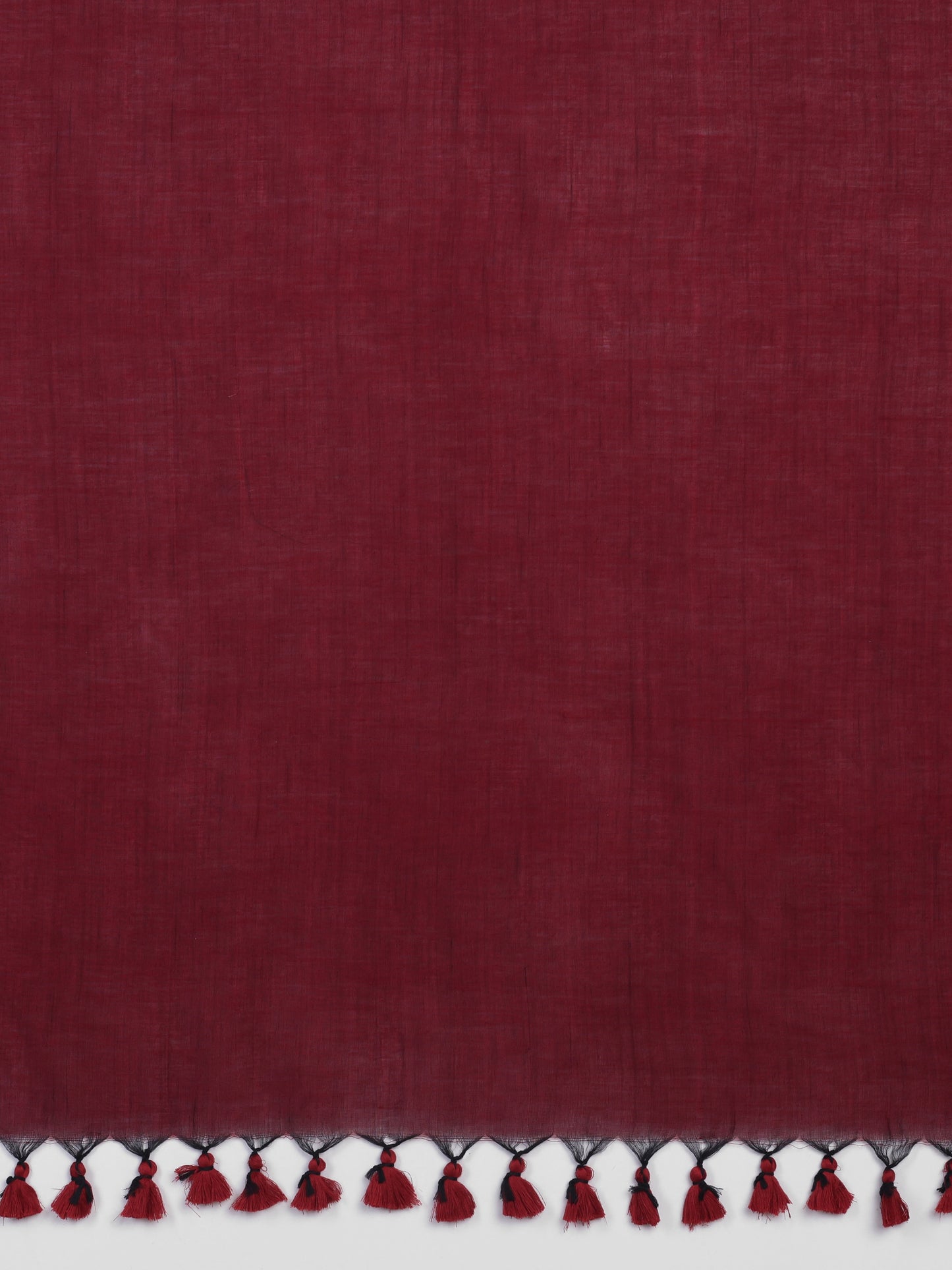 Elegant Maroon Khadi Cotton Saree with Handcrafted Tassel Detailing