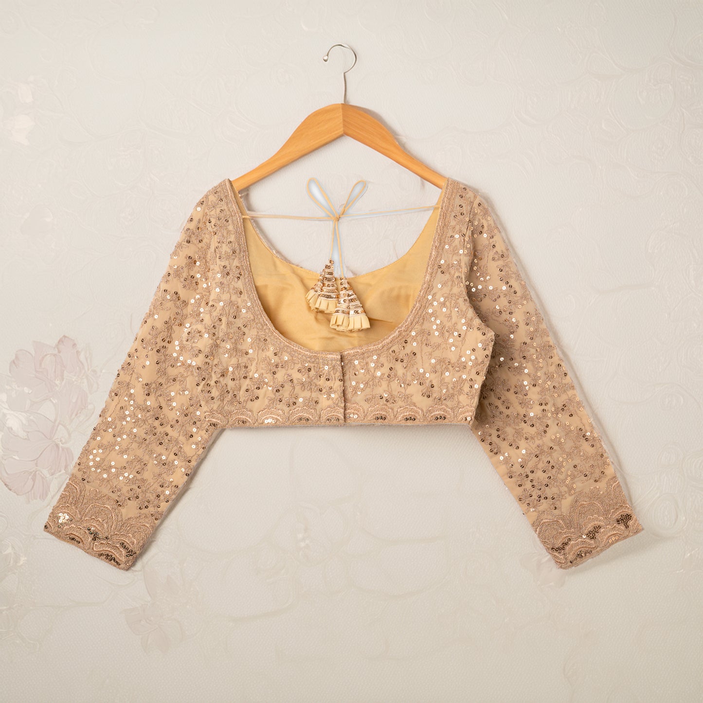 Golden Heavy Embroidered Net Blouse with Sequin and Zari Work
