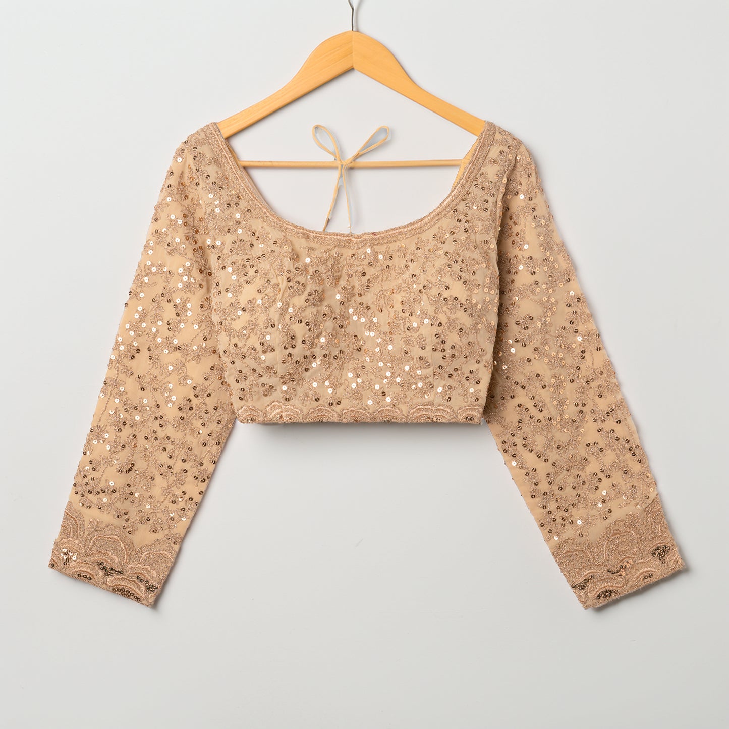 Golden Heavy Embroidered Net Blouse with Sequin and Zari Work