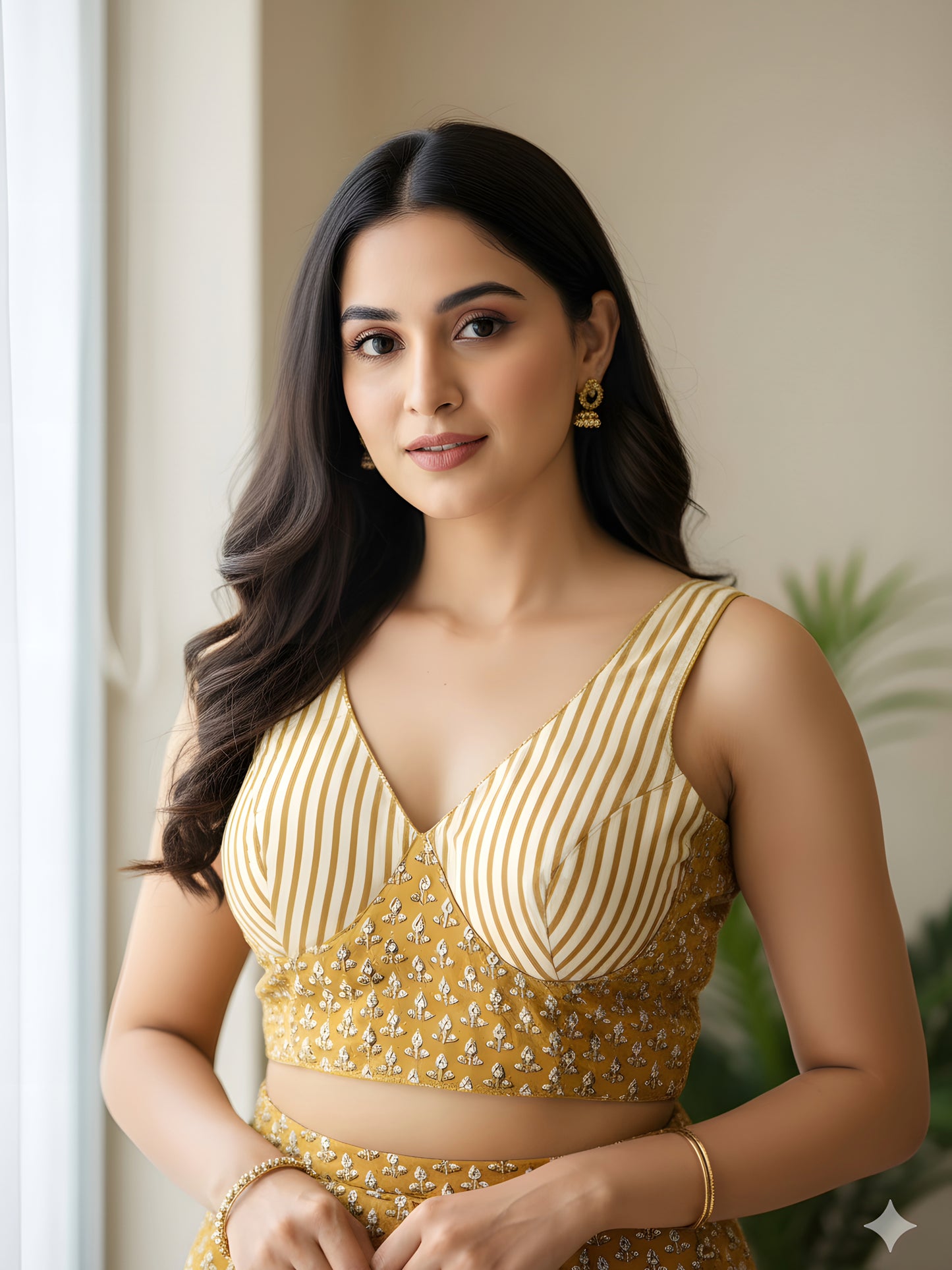 Mustard Handblock Cotton Blouse