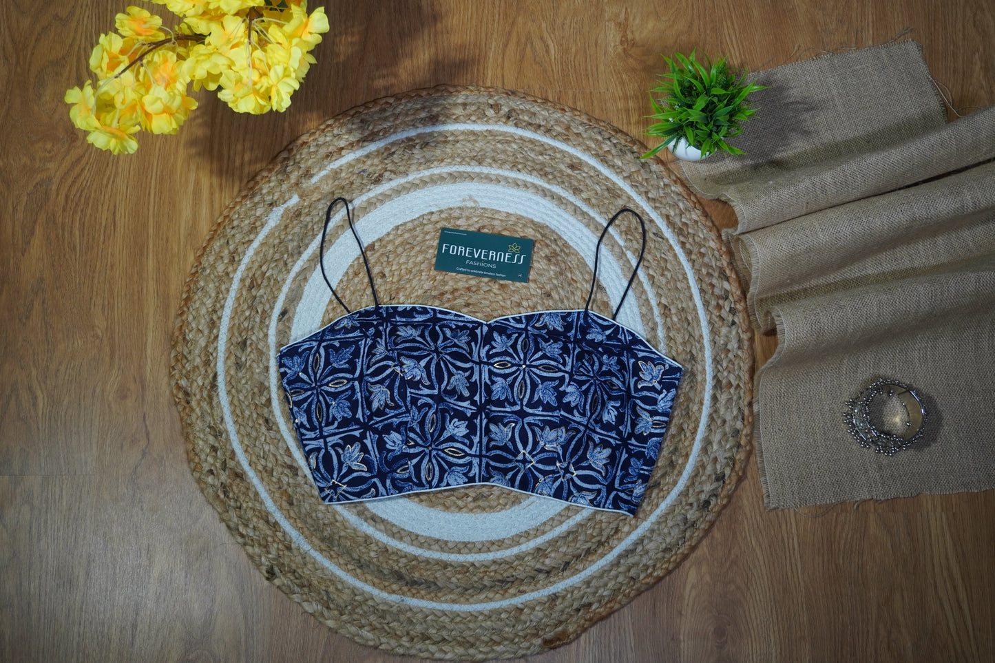 Indigo Bloom Noodle Strap Blouse