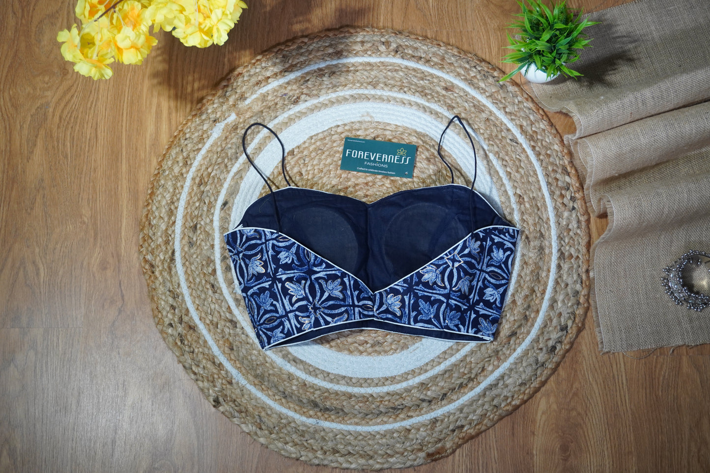 Indigo Bloom Noodle Strap Blouse