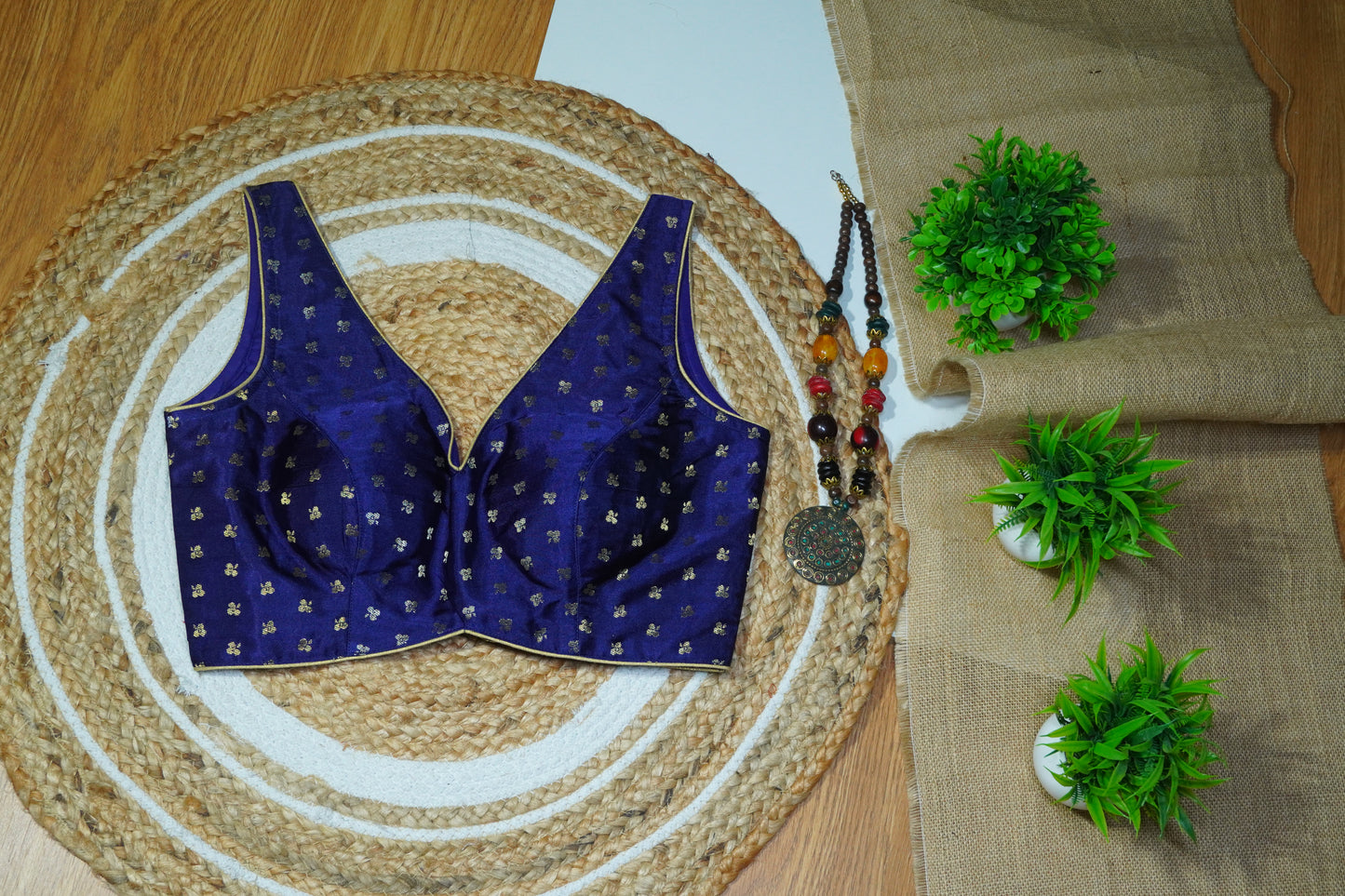 Banarasi Silk Blouse with Gold Zari Buti
