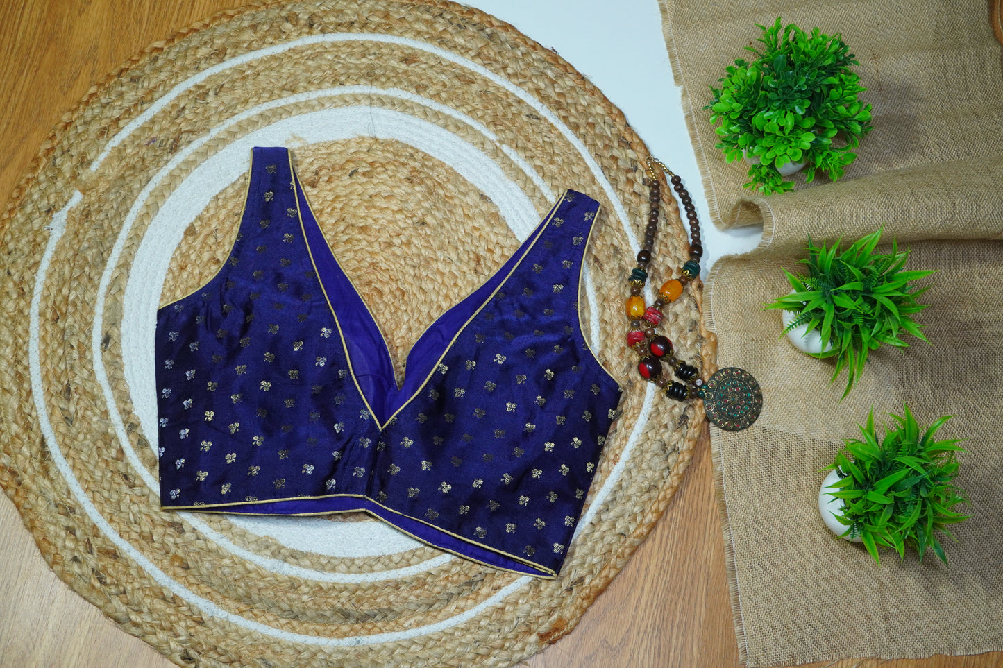 Banarasi Silk Blouse with Gold Zari Buti