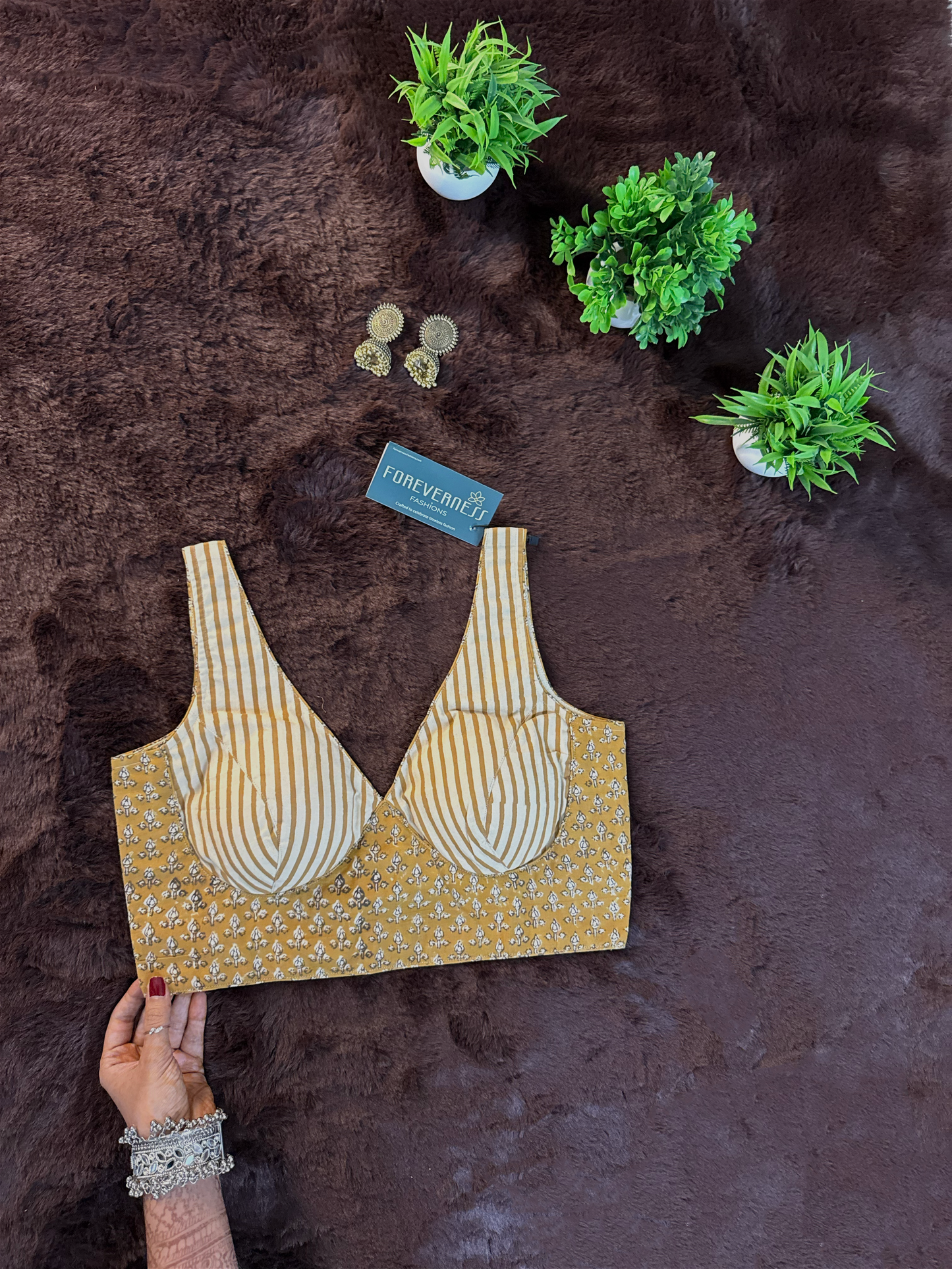 Mustard Handblock Cotton Blouse