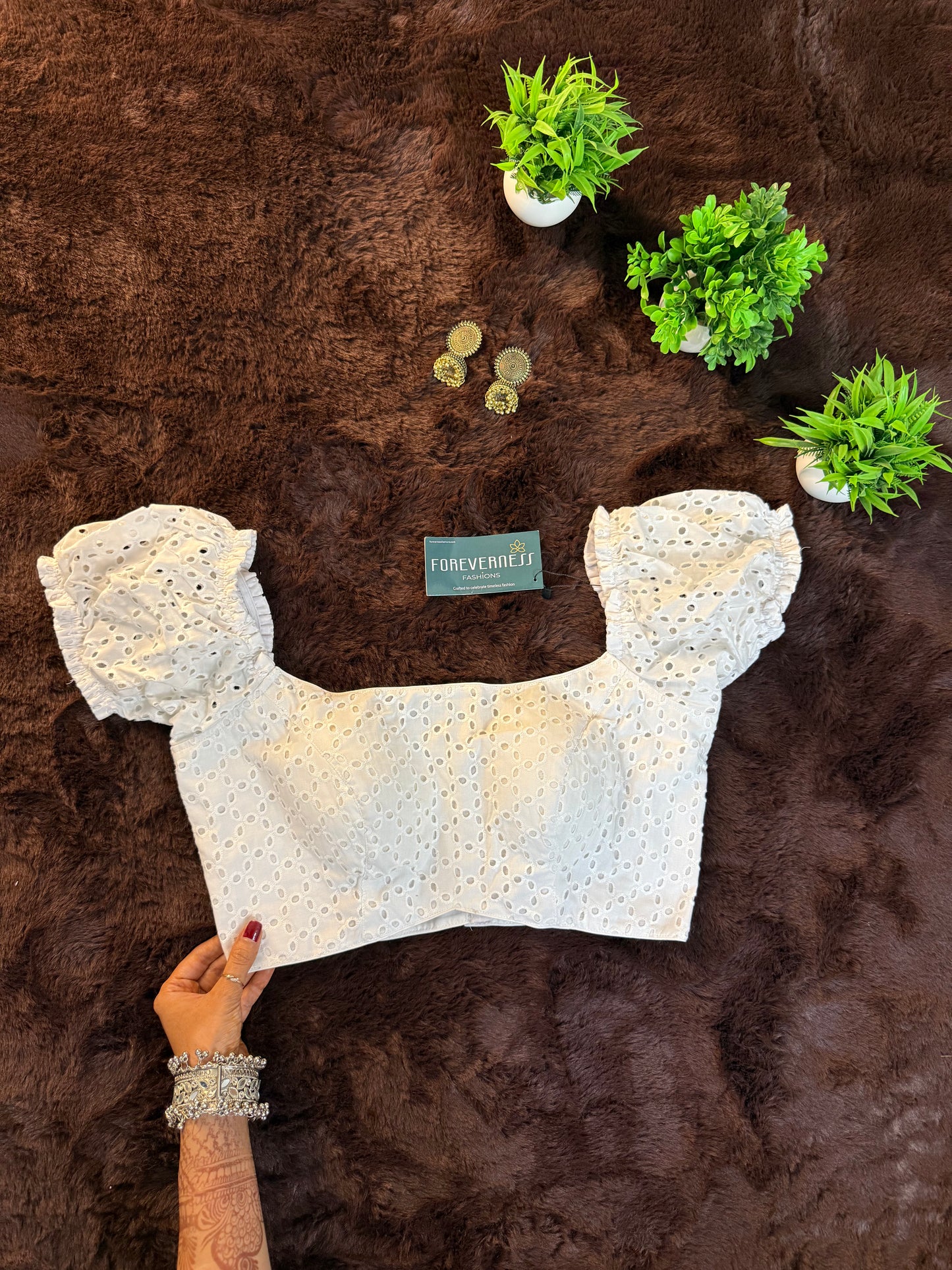 Chikankari Blouse with Puff Sleeves