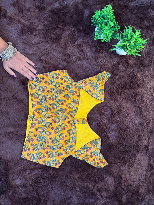 Yellow Cotton Blouse with Ruffle Sleeves
