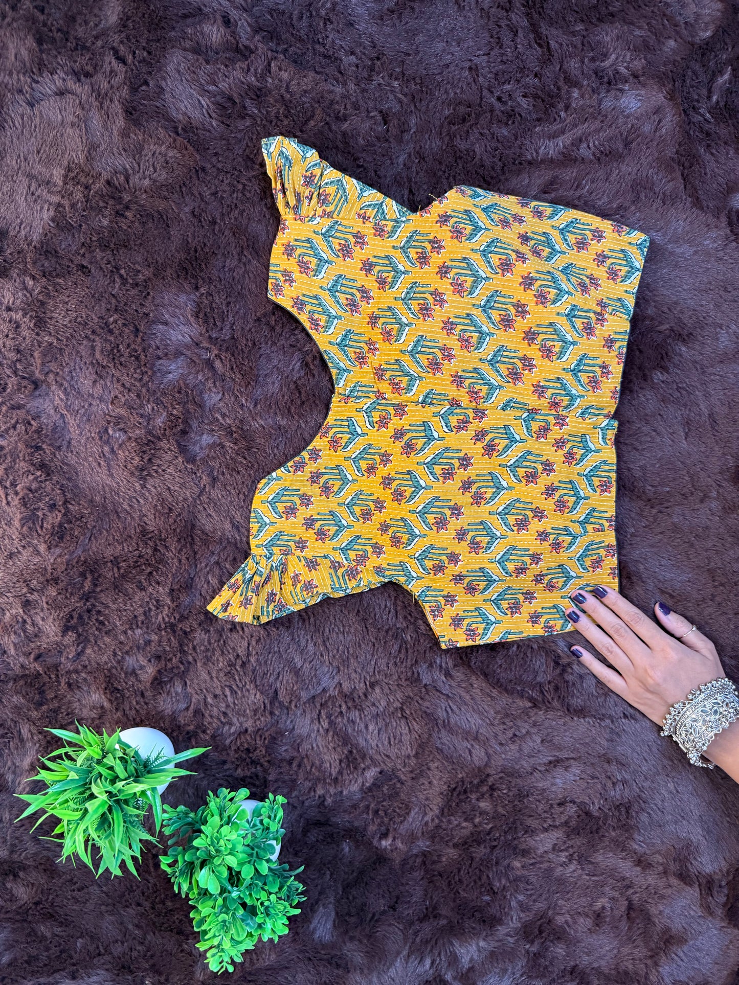 Yellow Cotton Blouse with Ruffle Sleeves