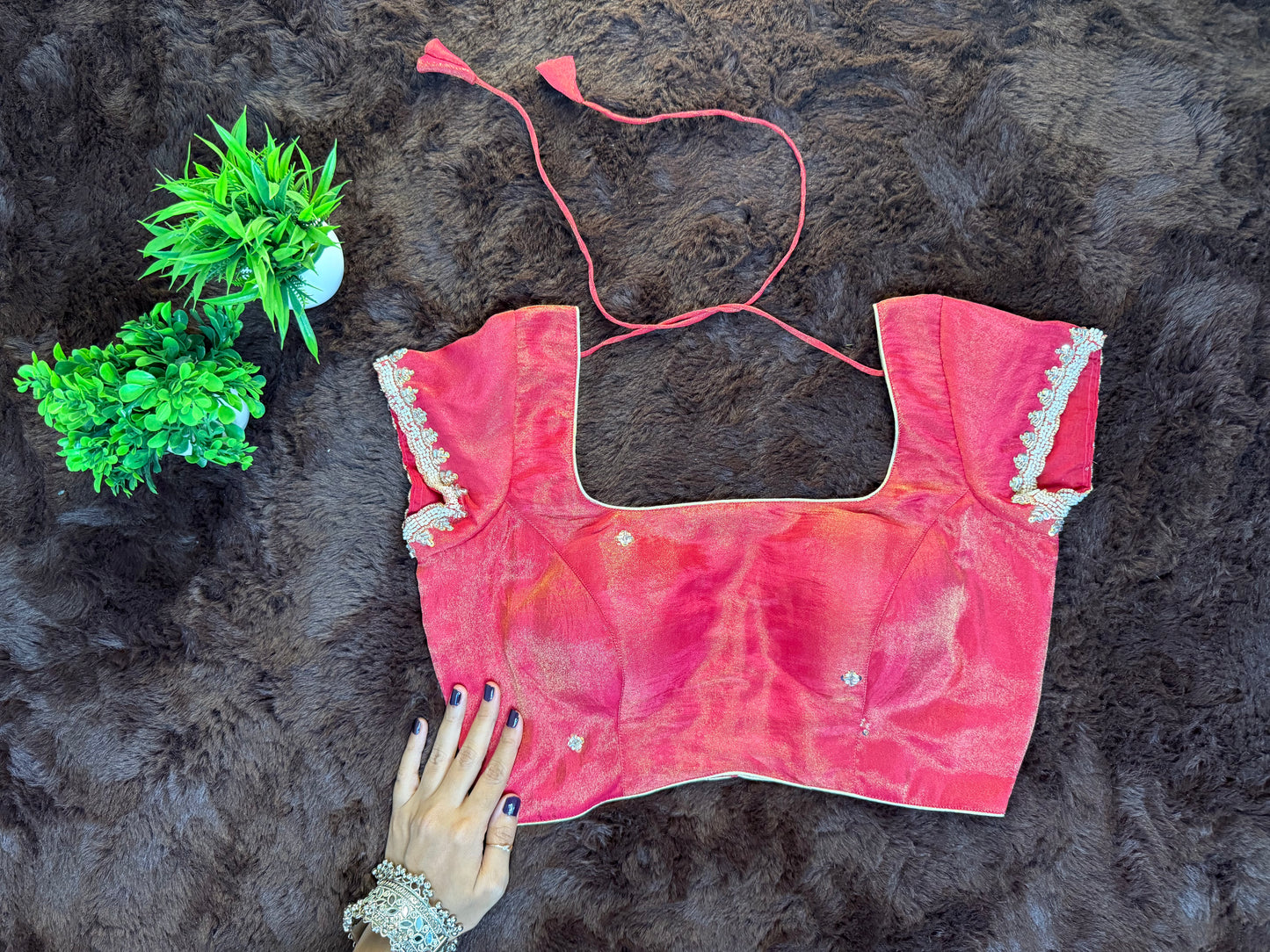 Pink Tissue Silk Blouse with Intricate Handwork