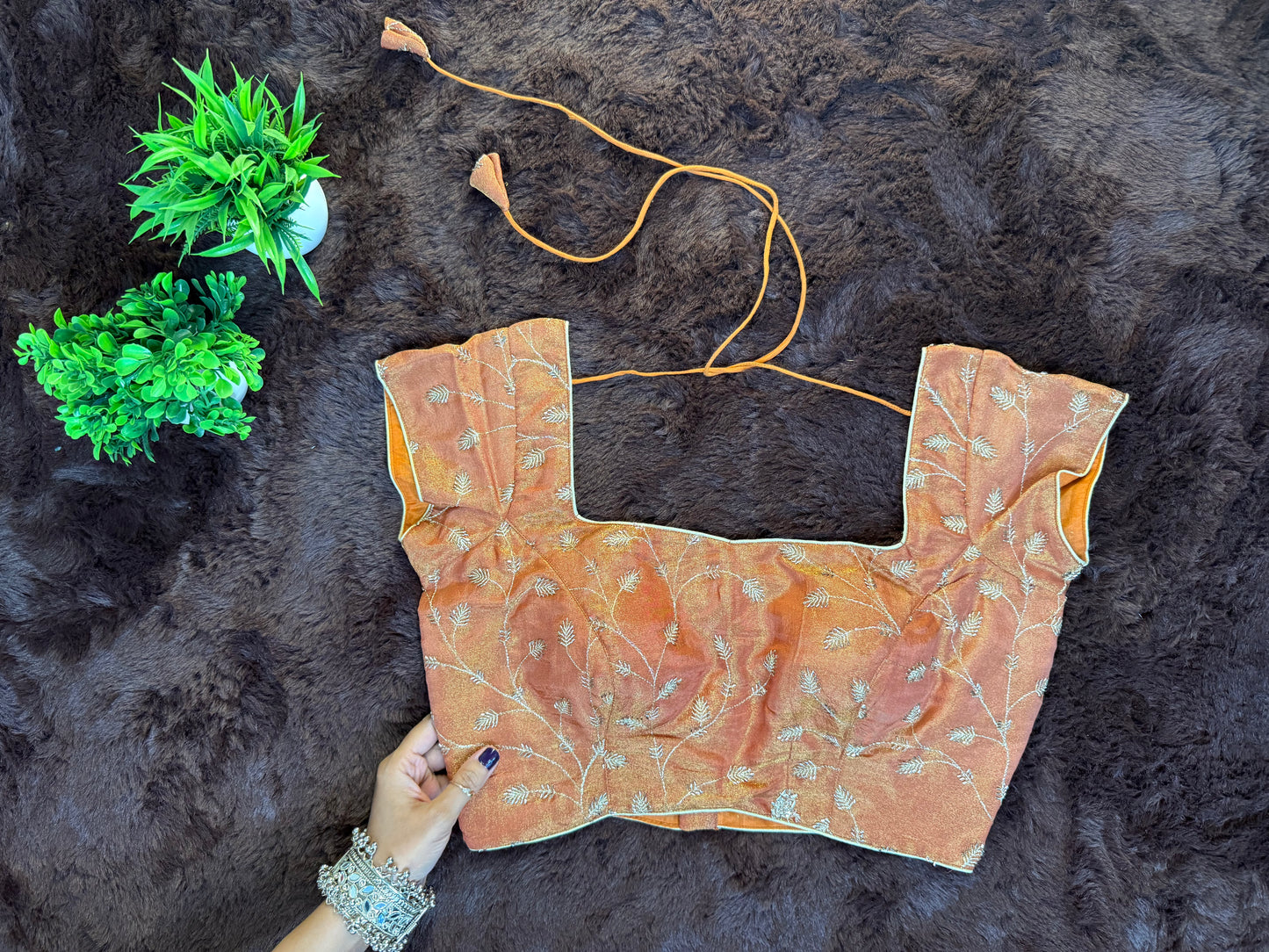 Orange Tissue Blouse with Zari Work