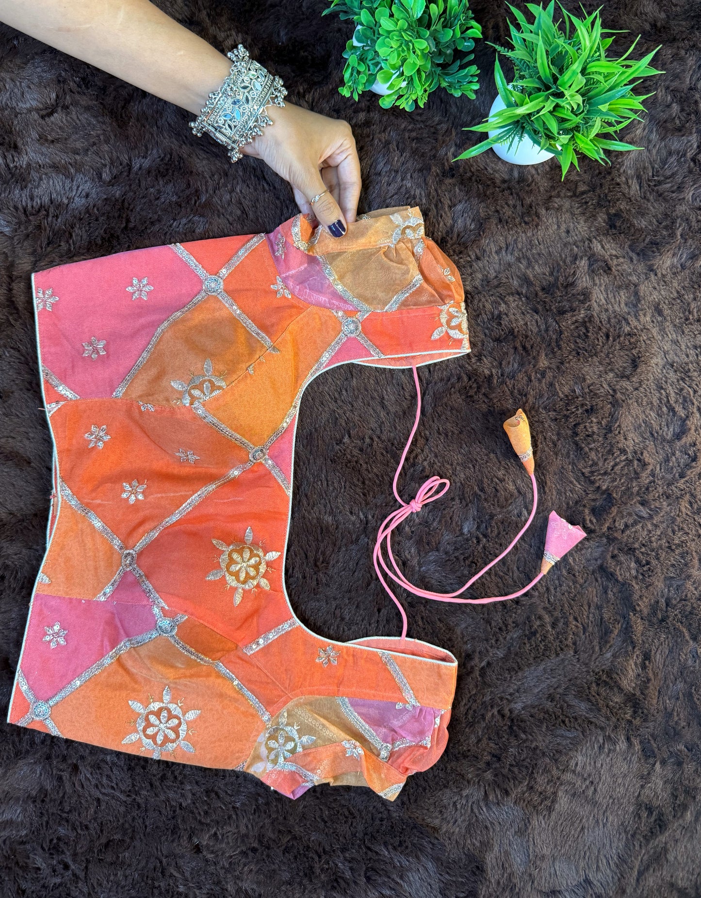 Sunset Glow Ombre Organza Blouse with Puffed Sleeves