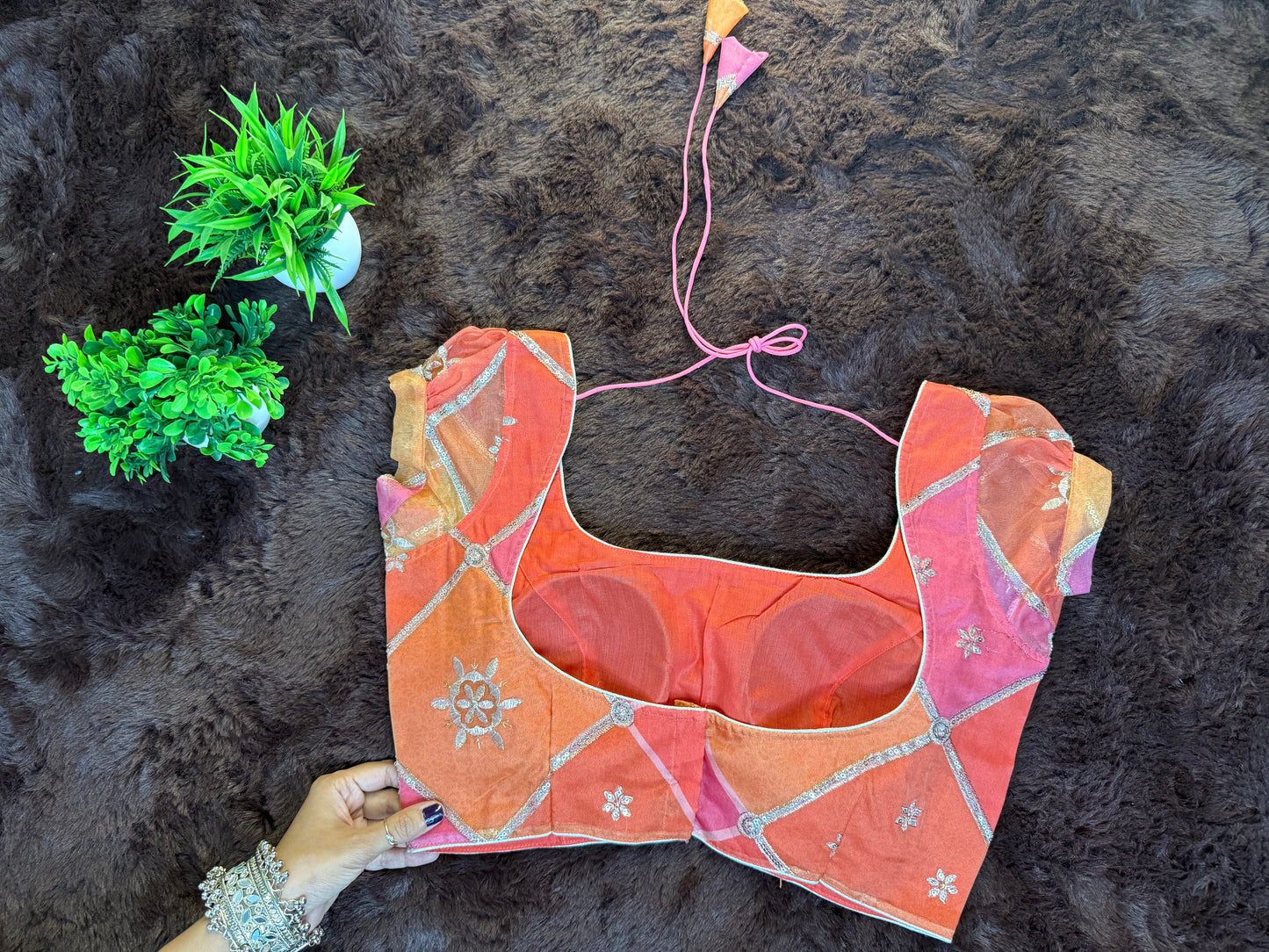 Sunset Glow Ombre Organza Blouse with Puffed Sleeves