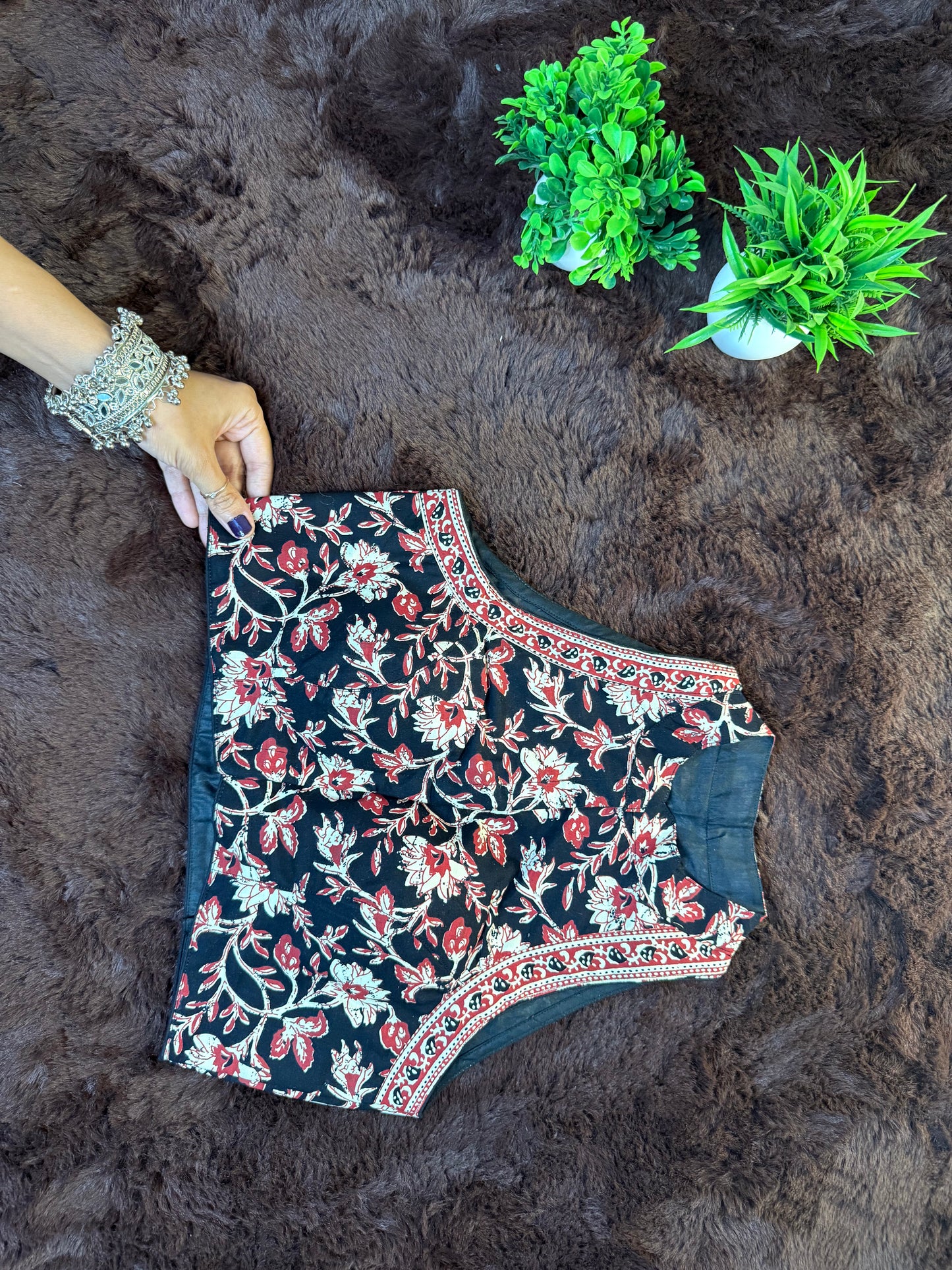 Black Cotton Blouse with Floral Print
