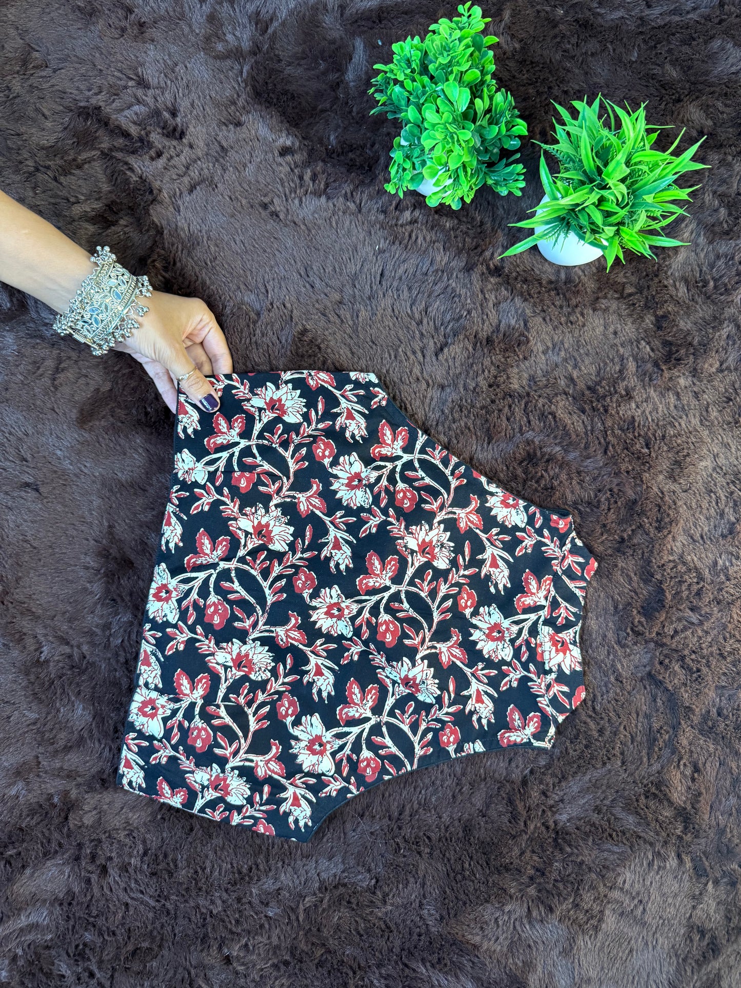 Black Cotton Blouse with Floral Print