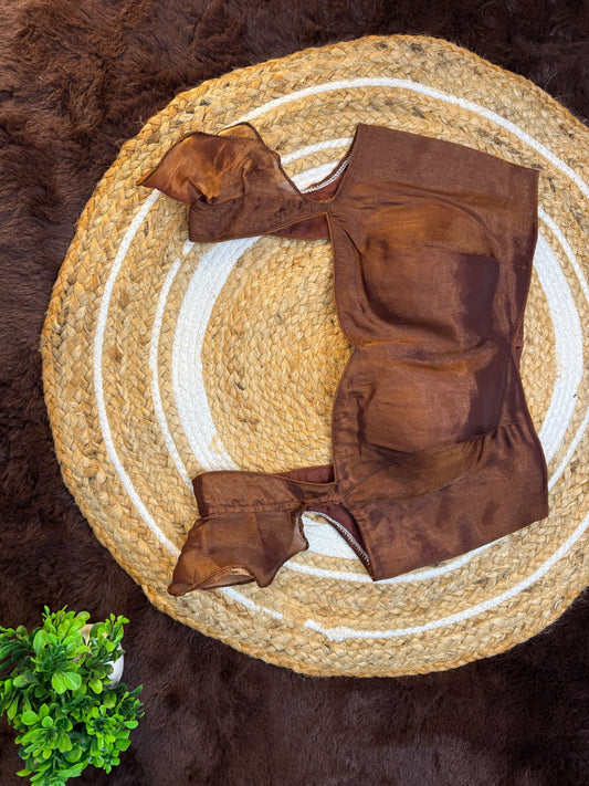 Brown Jimmy Choo Blouse with Short Ruffle Sleeves