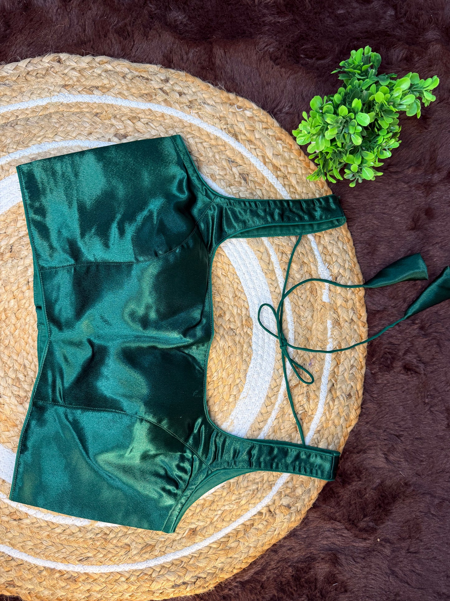 Green Satin Sleeveless Blouse