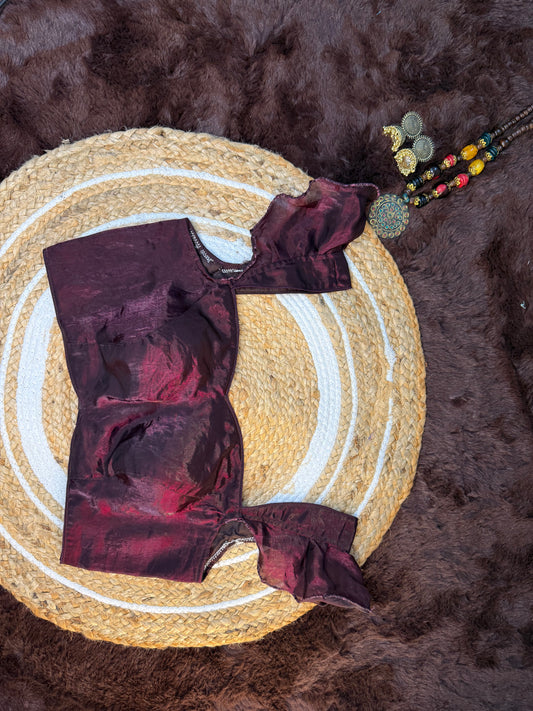 Wine Jimmy Choo Blouse with Short Ruffle Sleeves