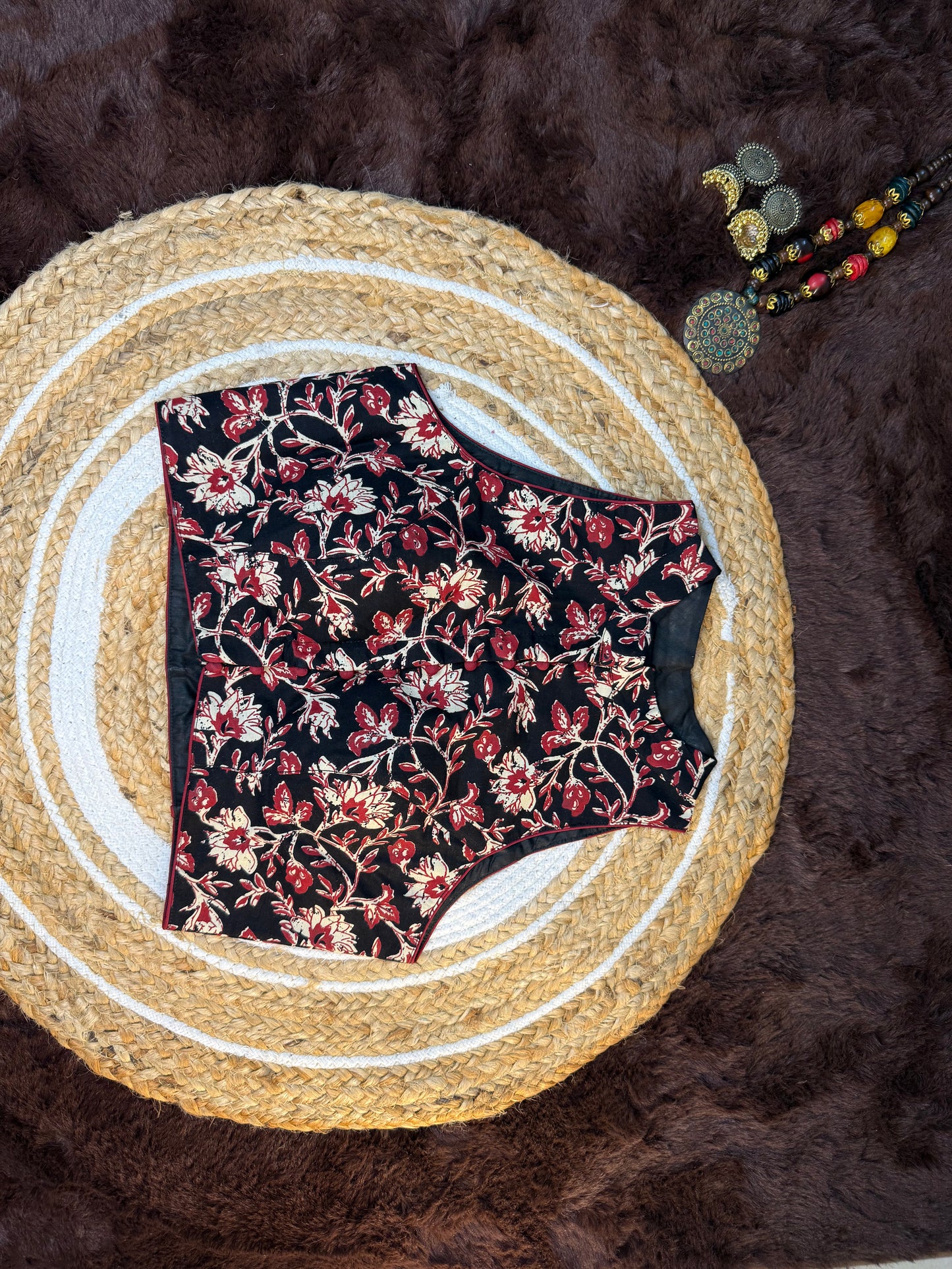 Black Cotton Blouse with Floral Print