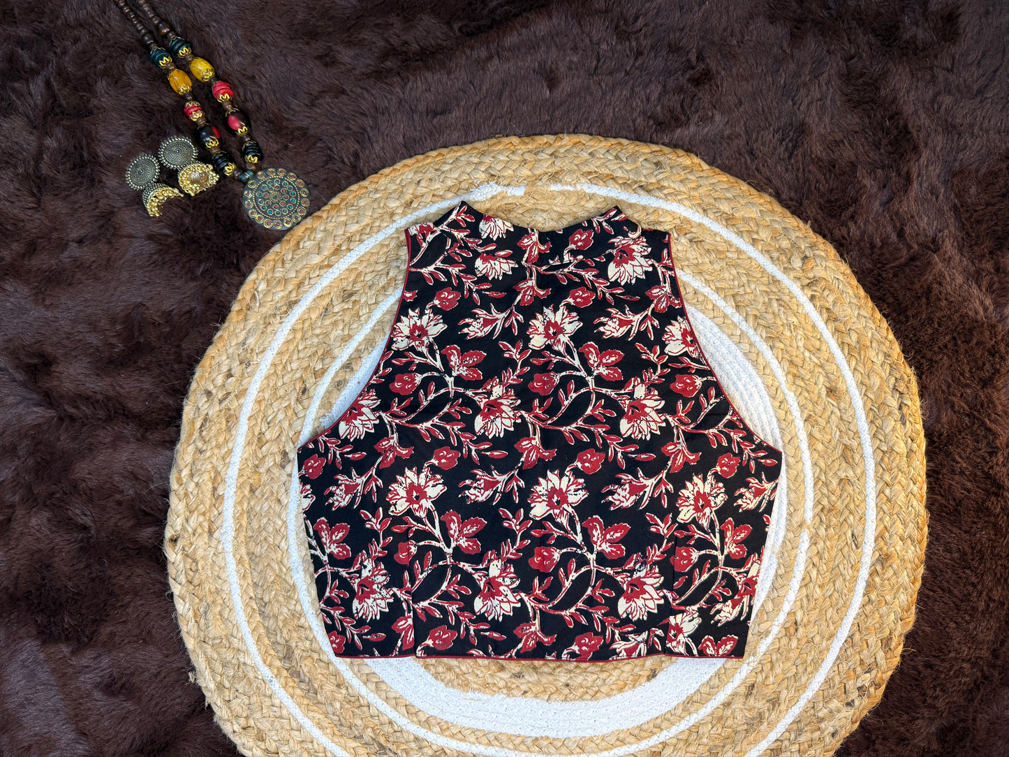 Black Cotton Blouse with Floral Print