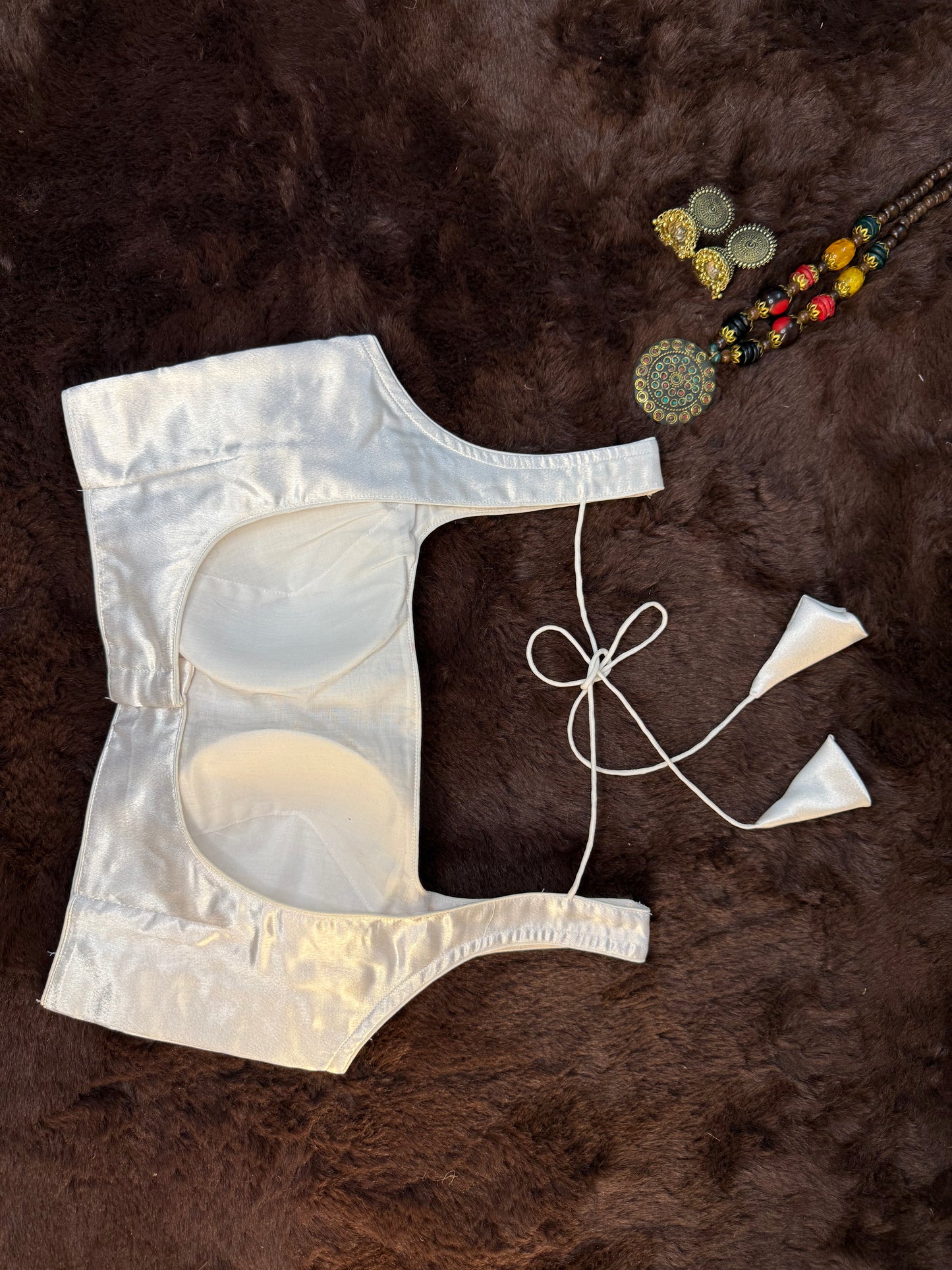 White Satin Sleeveless Blouse