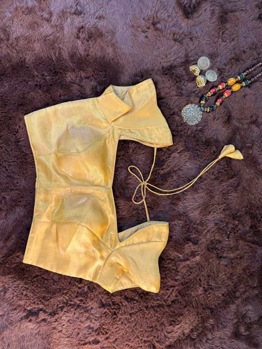 Golden Aura Tissue Blouse with Cape Sleeves and Tie-Back Dori