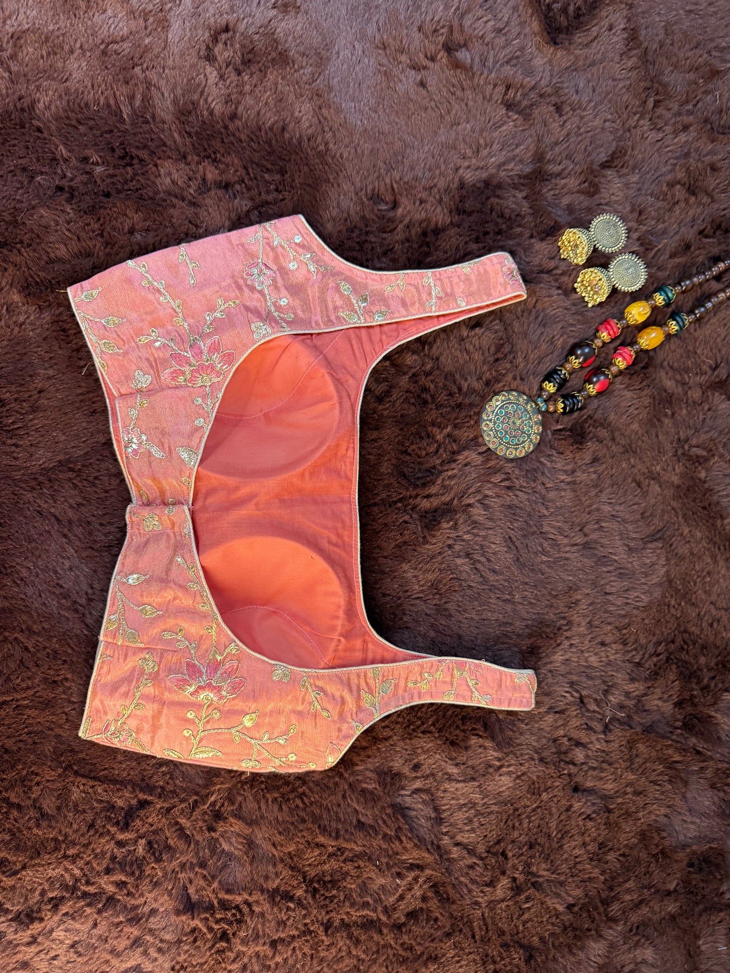 Peach Blossom Tissue Shimmer Zari work Blouse