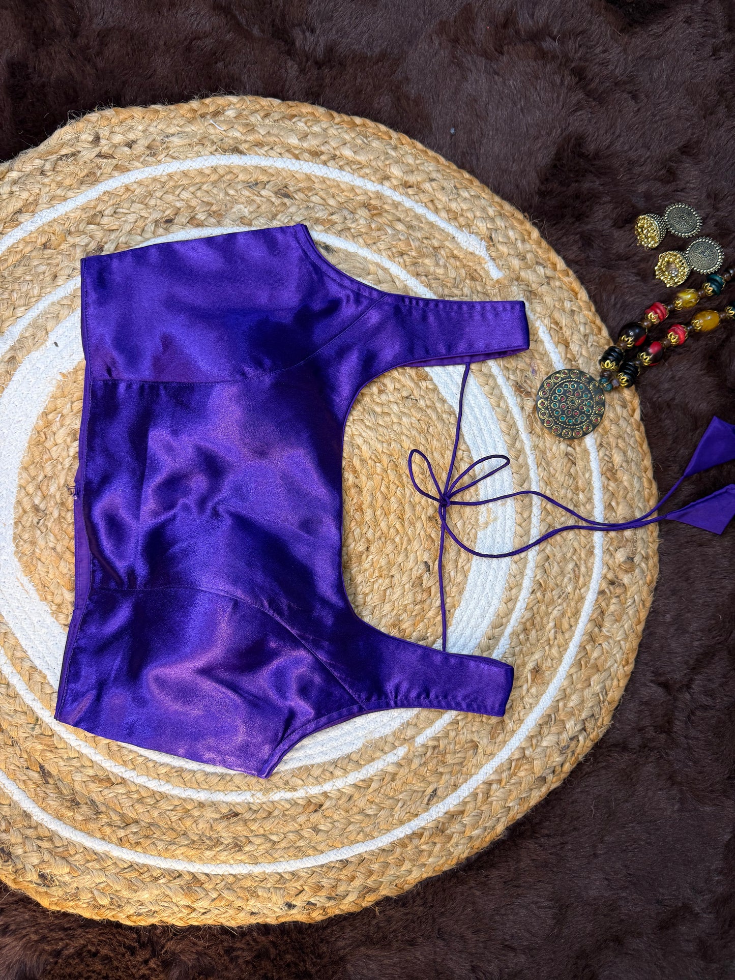 Purple Satin Sleeveless Blouse