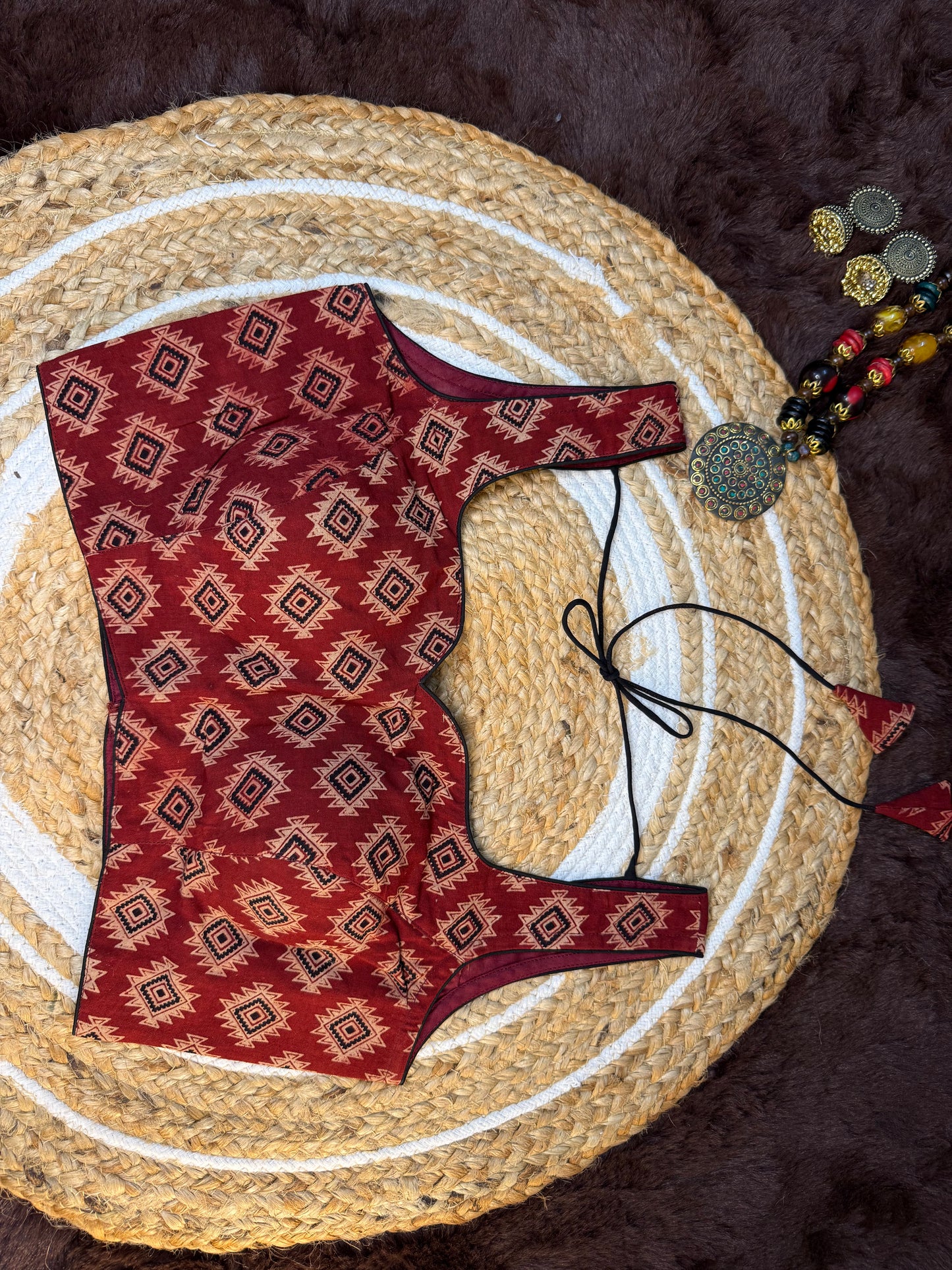 Ajrakh Print Sleeveless Blouse