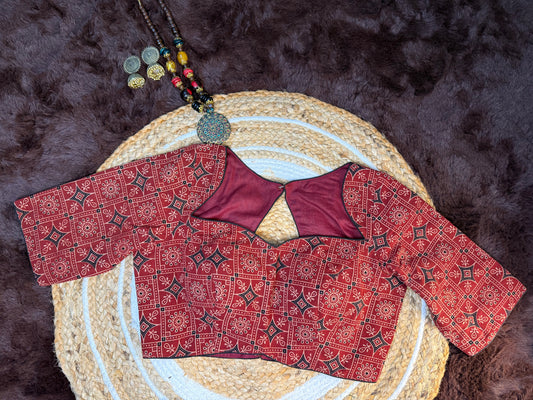 Ajrakh Print Back-Open Blouse