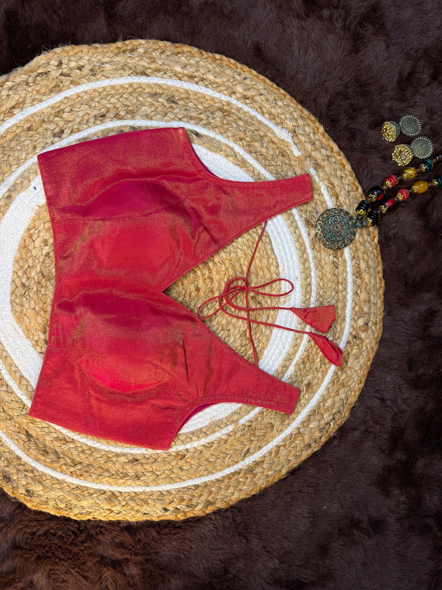 Pink Tissue Sleeveless V-Neck Blouse