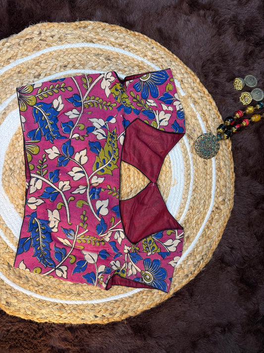 Cotton Magenta flora handblocked print blouse
