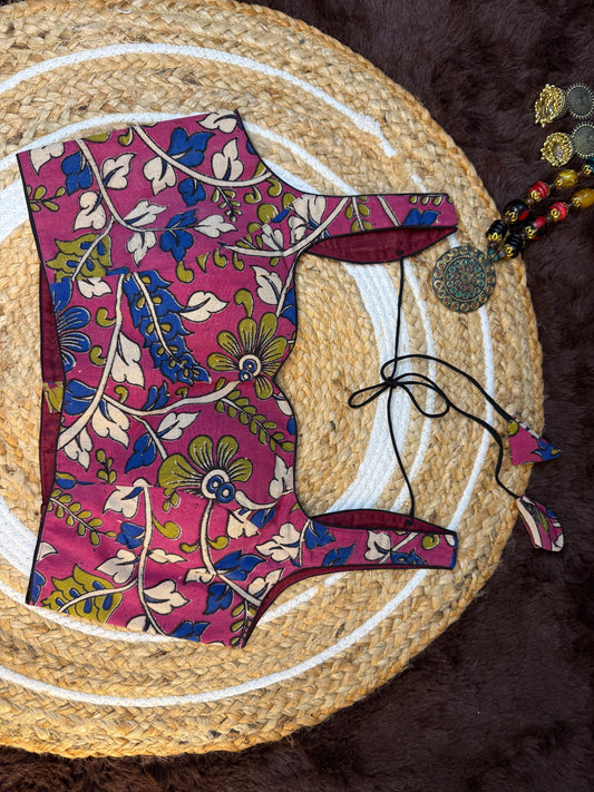 Magenta Floral Handblocked Print Sleeveless