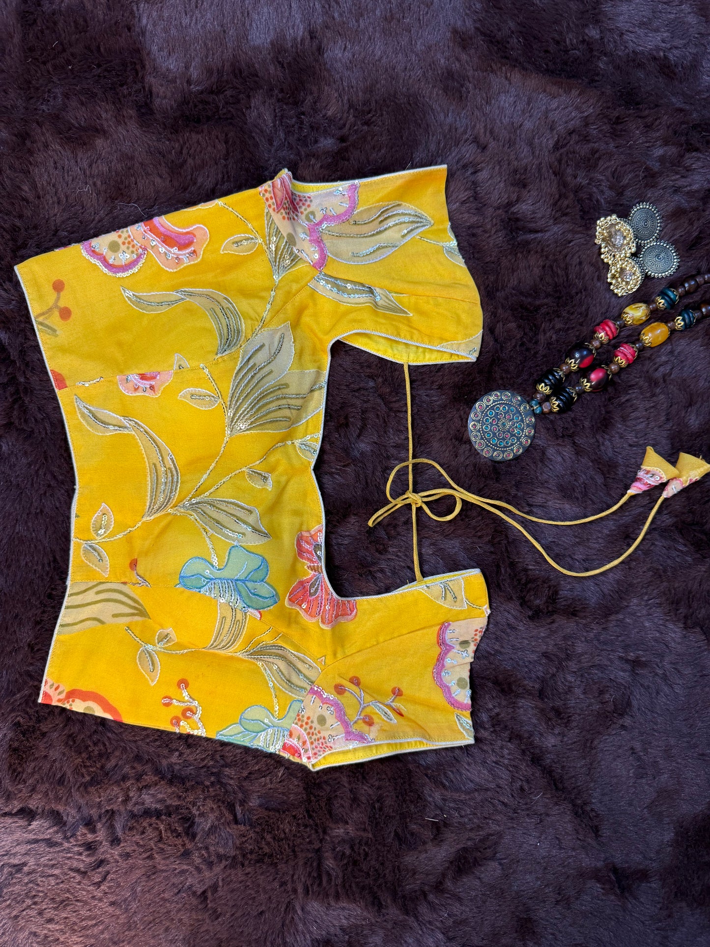 Sunny Bloom Organza Blouse with Cape Sleeves and Tie-Back Dori