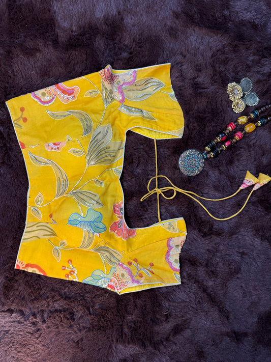 Sunny Bloom Organza Blouse with Cape Sleeves and Tie-Back Dori